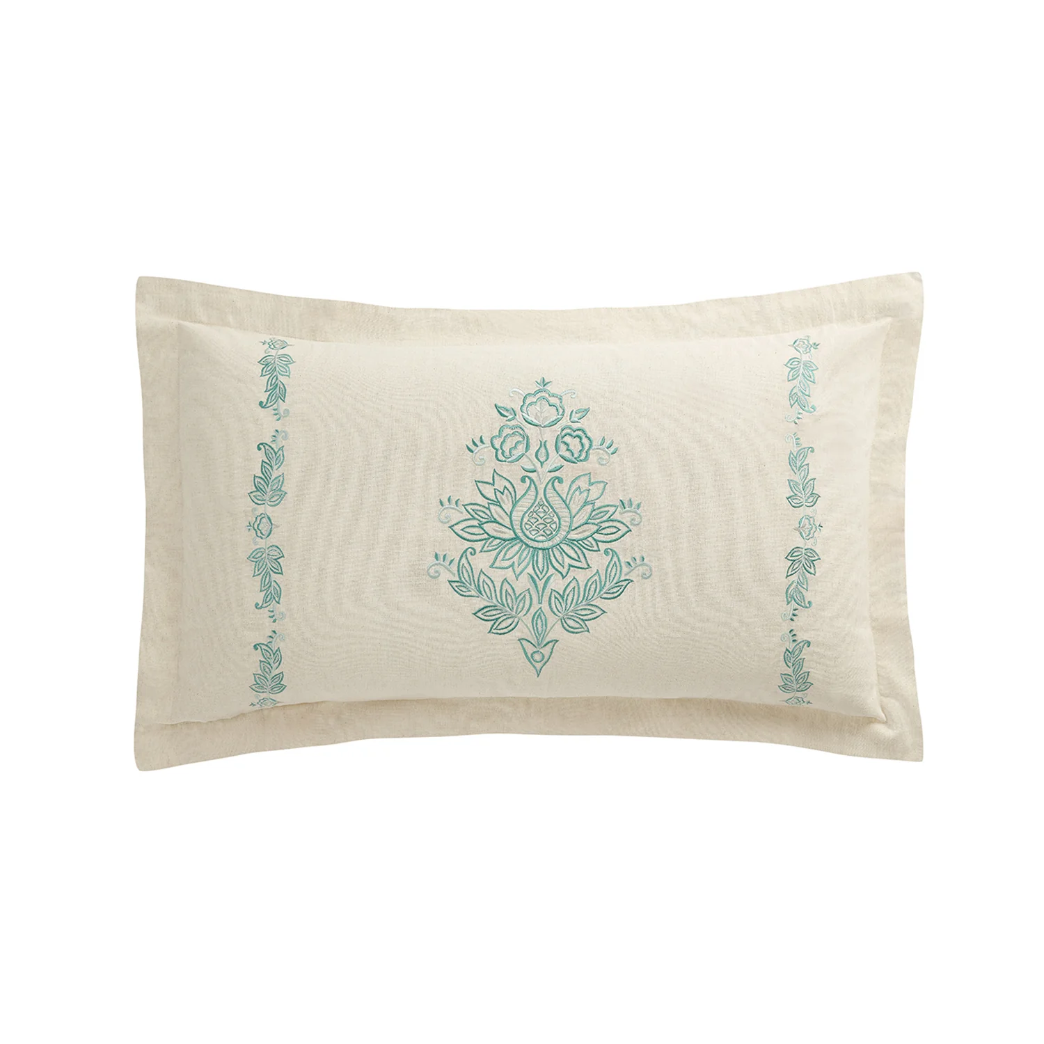 Isadora Teal Damask Embroidered Linen Blend King Size Oxford Pillowcases - Pair
