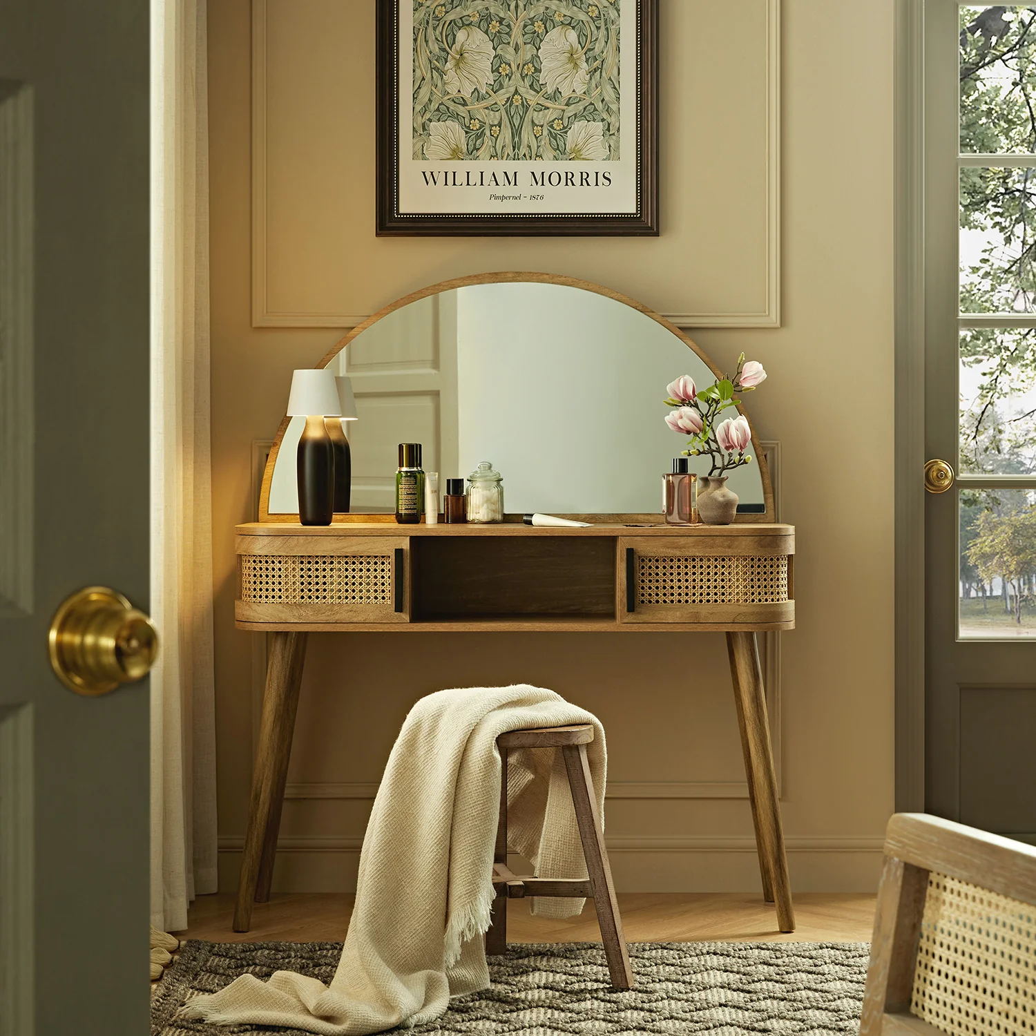 Izzy Curved Rattan Dressing Table, Natural