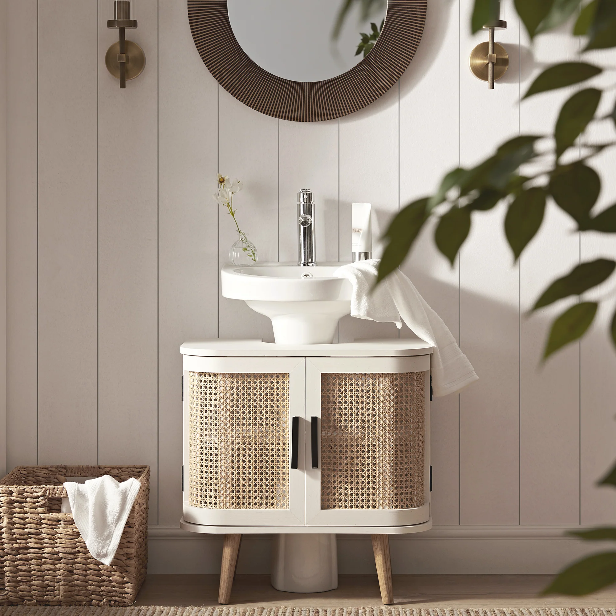 Izzy Curved Rattan Undersink Unit, White - Image 2