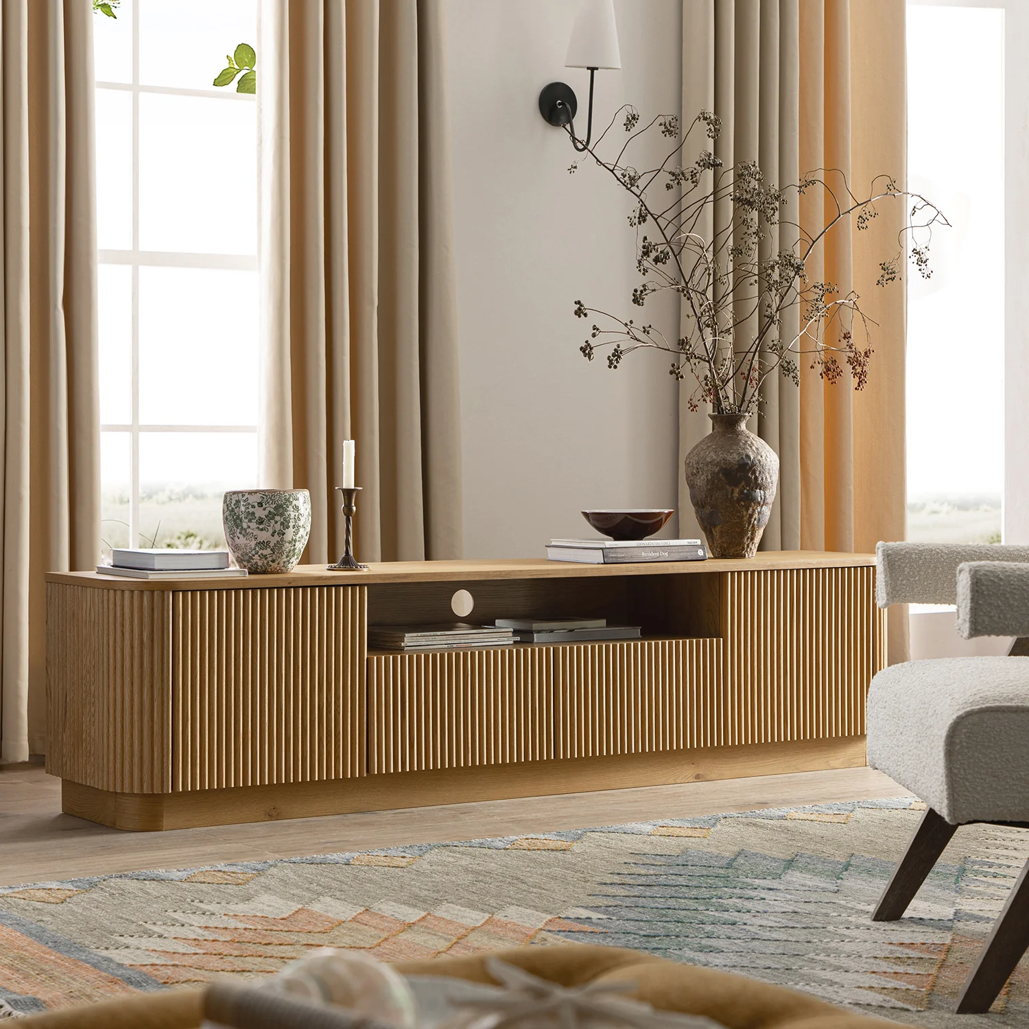Maru 200cm Wide TV Unit with Drawers, Oak