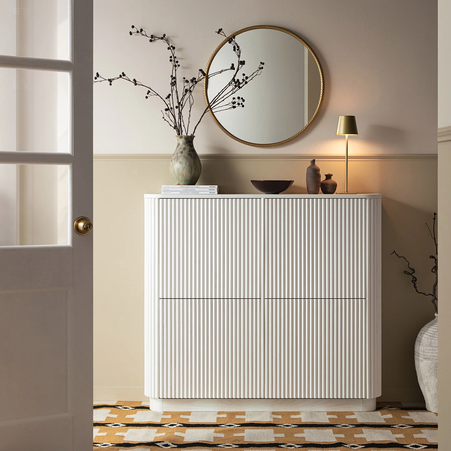 Maru 4-Door Shoe Storage Cabinet, Washed White