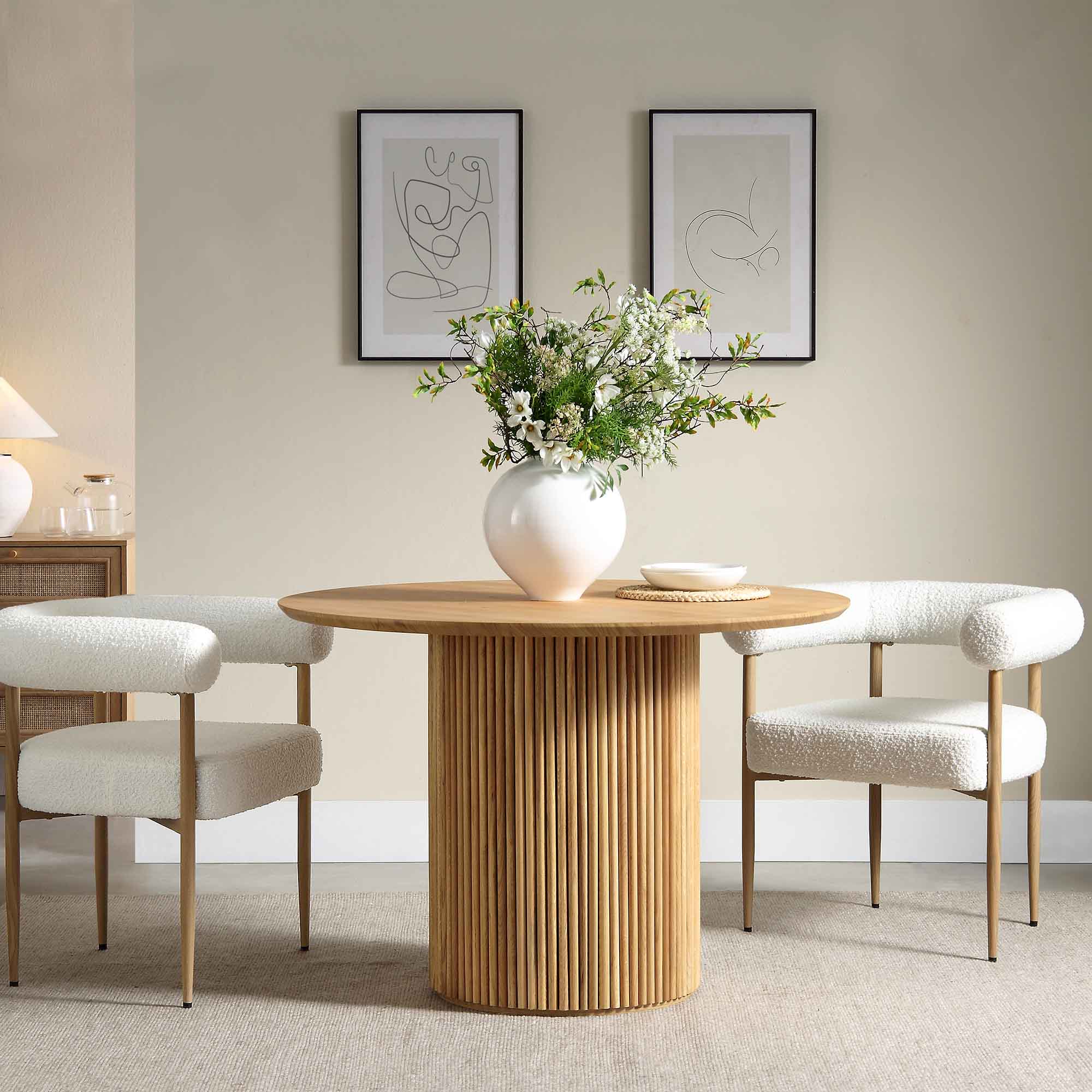 Maru Round Oak Pedestal Dining Table, Oak