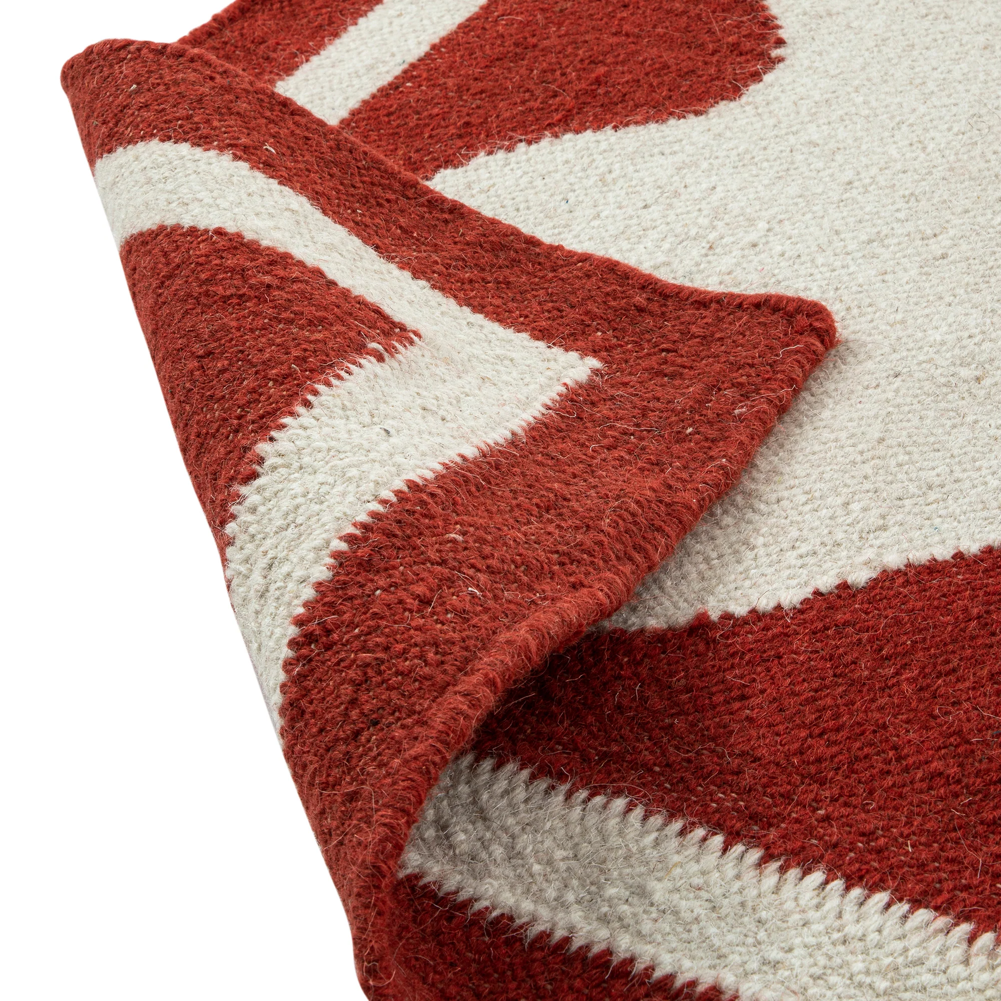 Matilda Scarlet Red Scallop Border Handwoven Wool Rug - Image 5