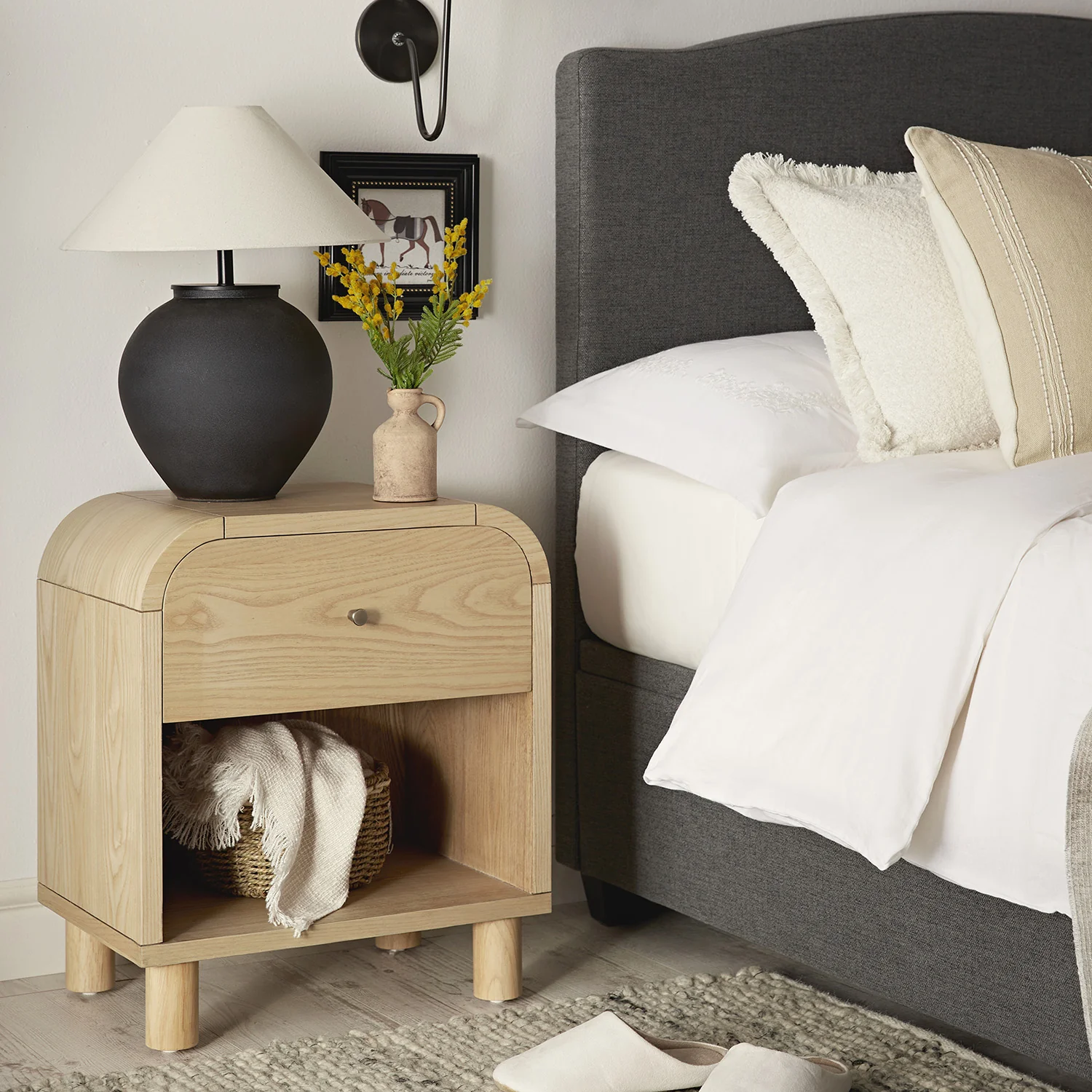 Maude 1 Drawer Bedside Table, Natural Ash