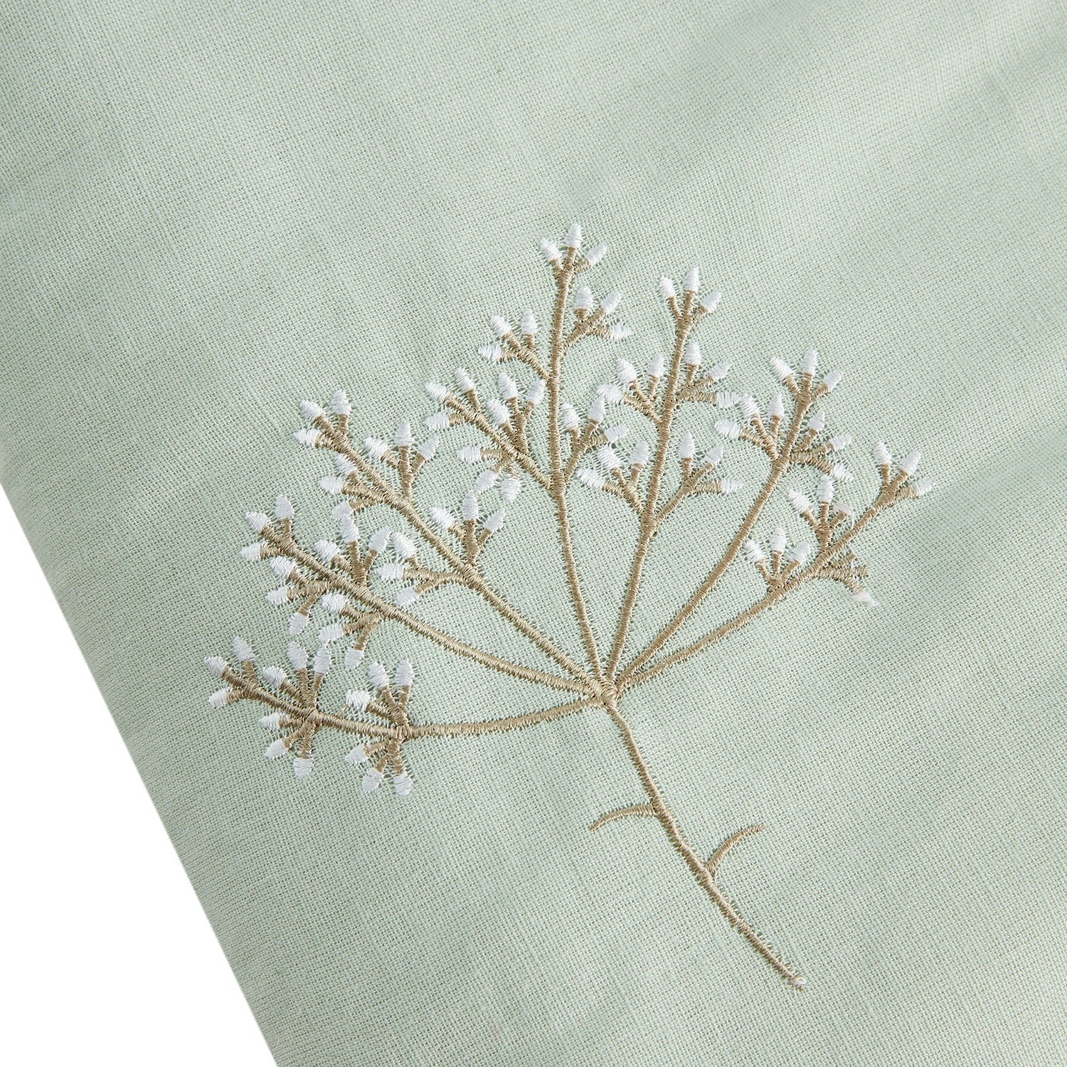 Meadow Seafoam Green Sprig Embroidered Quilted Linen Blend Bedspread - Image 4