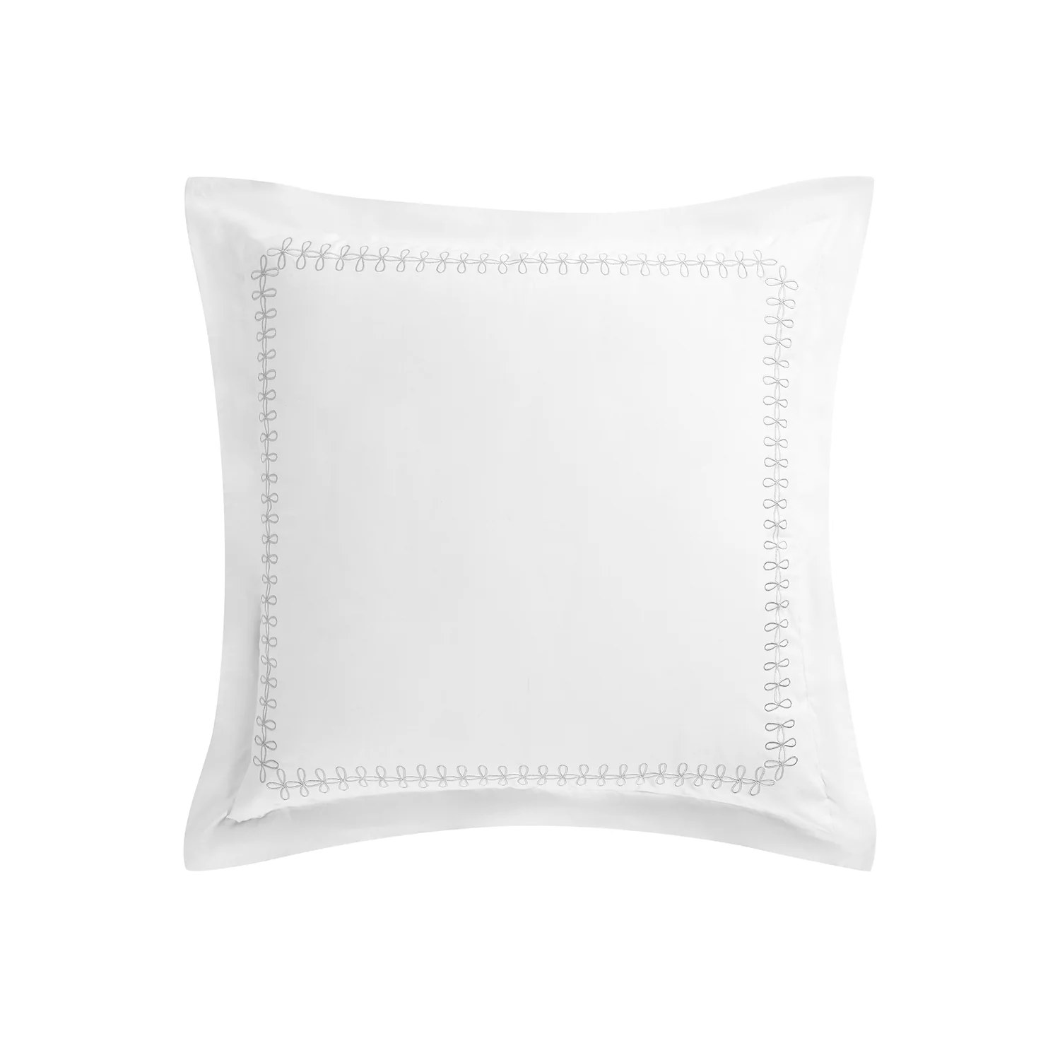 Milano Glacier Grey Knot Embroidered 600 Thread Count Cotton Sateen Continental Square Pillowcases - Pair