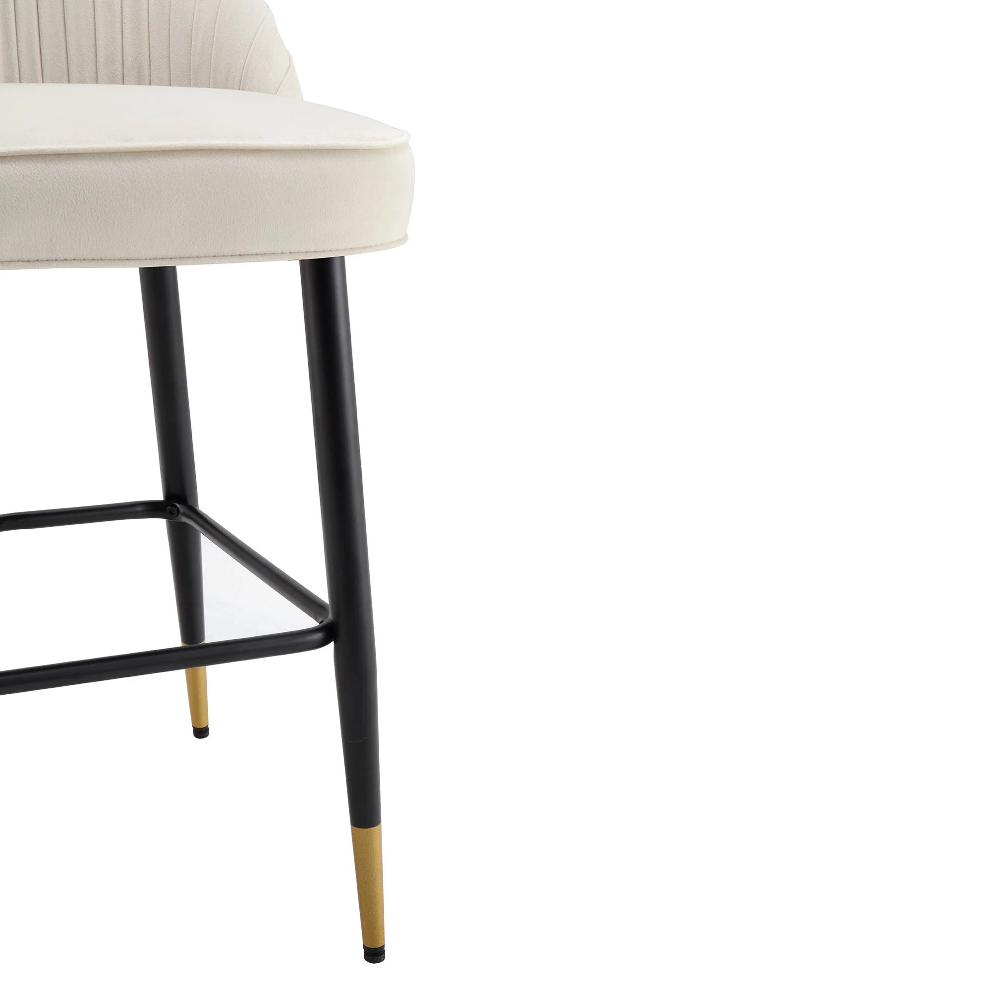 Miyae Set of 2 Pleated Champagne Beige Velvet Upholstered Counter Stools - Image 11