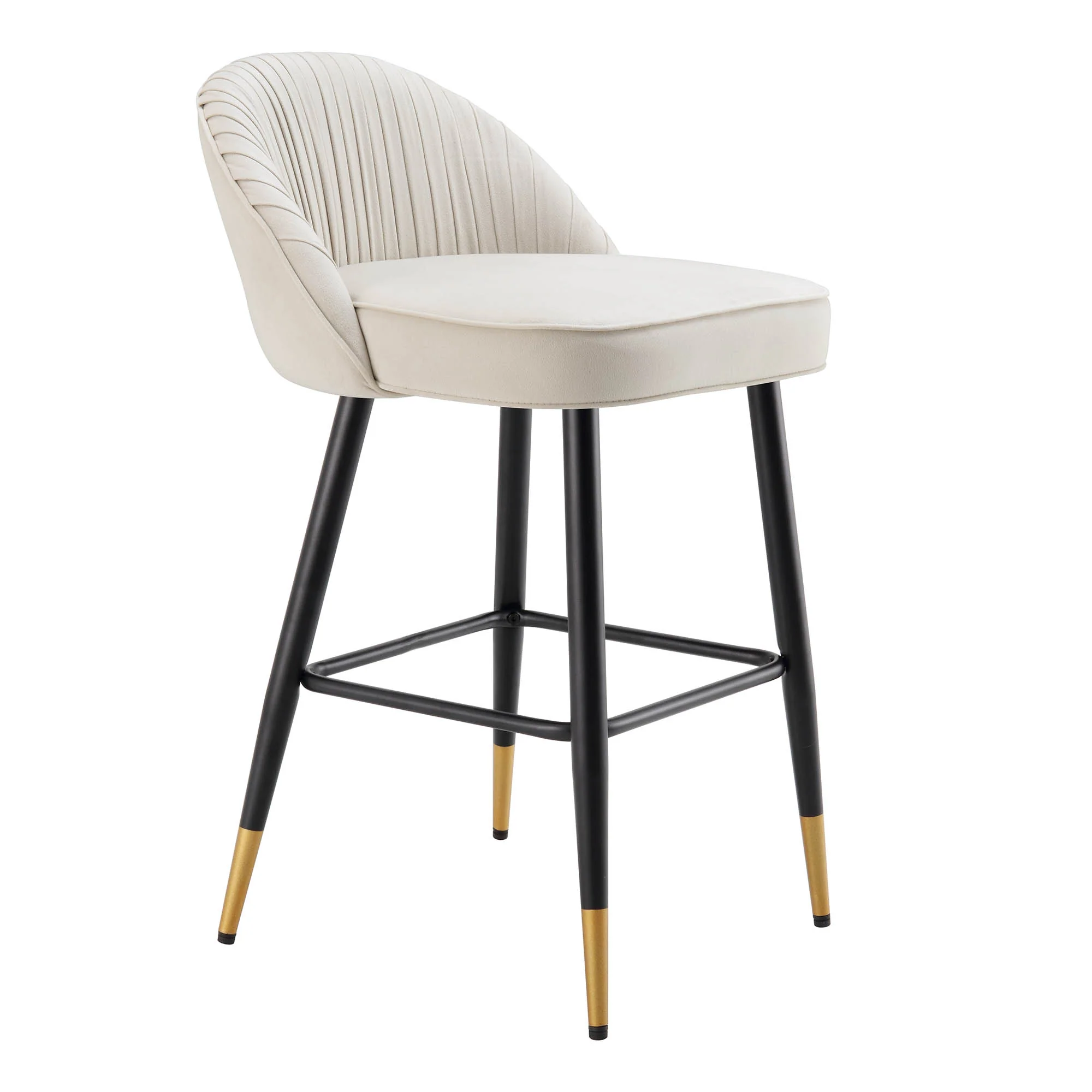 Miyae Set of 2 Pleated Champagne Beige Velvet Upholstered Counter Stools - Image 5