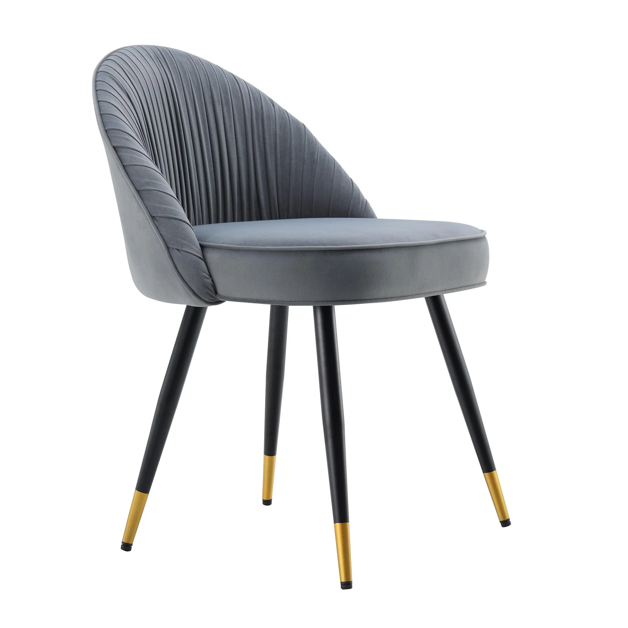 Miyae Set of 2 Pleated Light Grey Velvet Upholstered Dining Chairs - Image 6