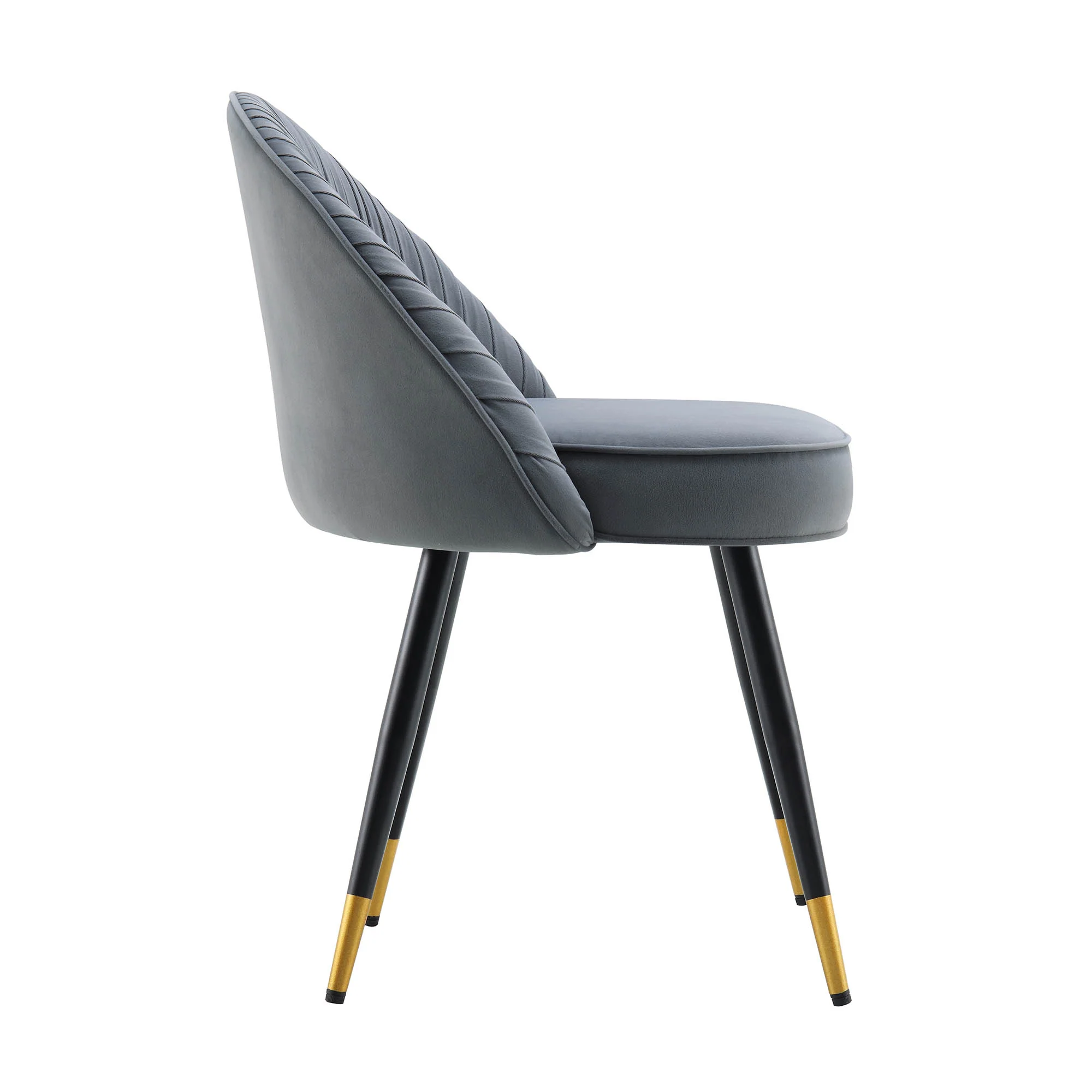Miyae Set of 2 Pleated Light Grey Velvet Upholstered Dining Chairs - Image 7