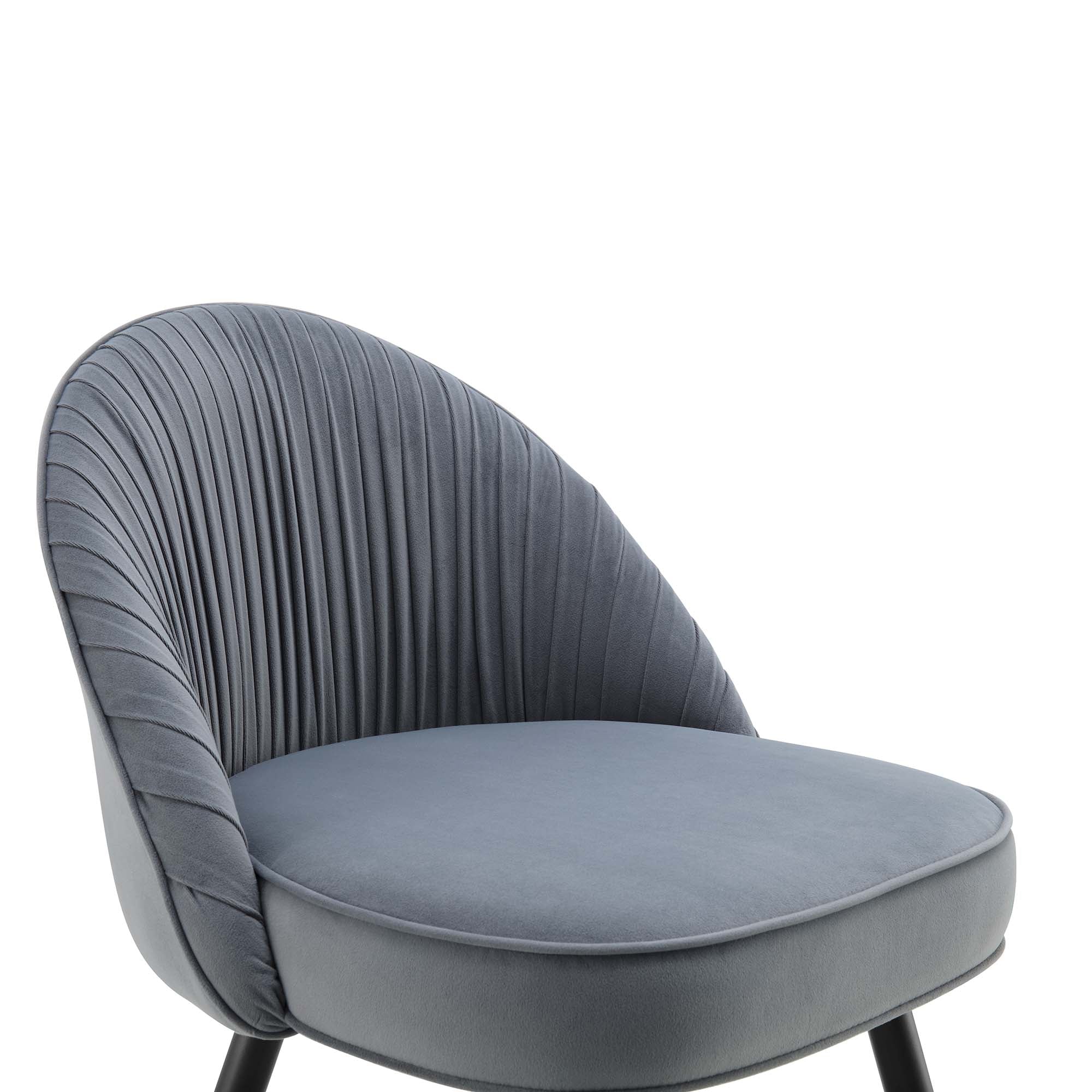 Miyae Set of 2 Pleated Light Grey Velvet Upholstered Dining Chairs - Image 9