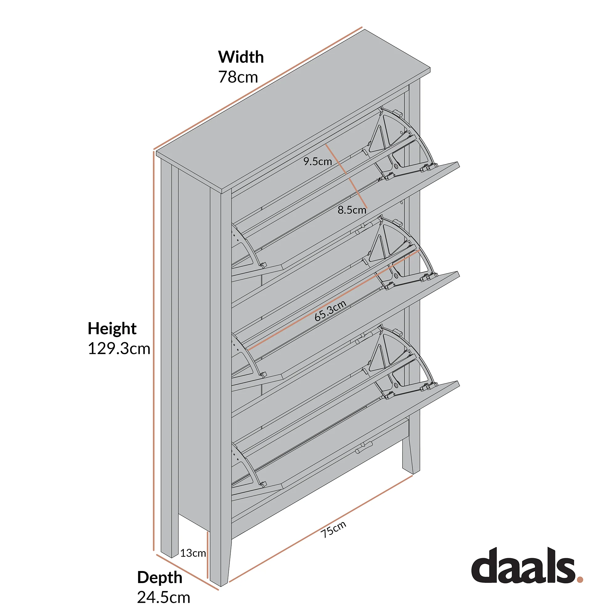 Oakham 3-Tier Shoe Cabinet, Wild Cherry - Image 3