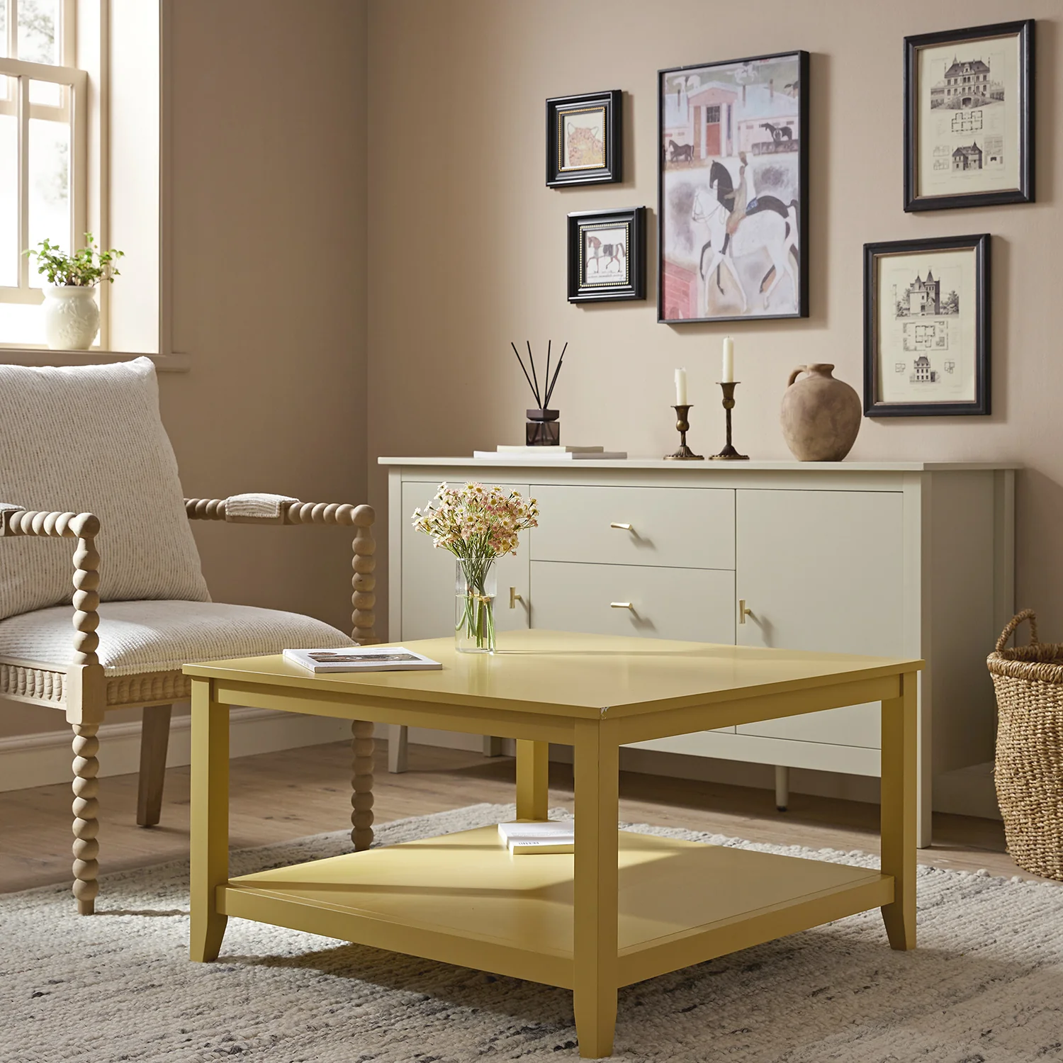 Oakham 80cm Square Coffee Table, Rattan Yellow