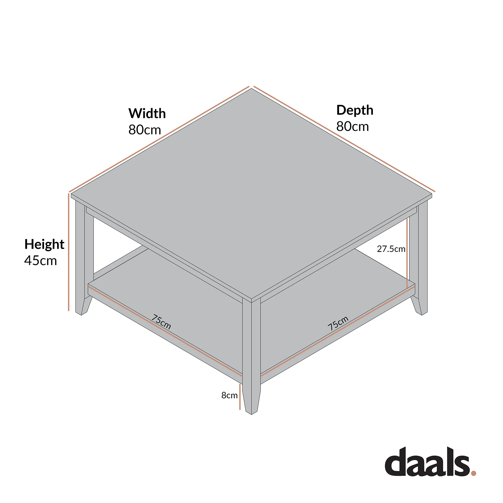 Oakham 80cm Square Coffee Table, Nude Pink - Image 9