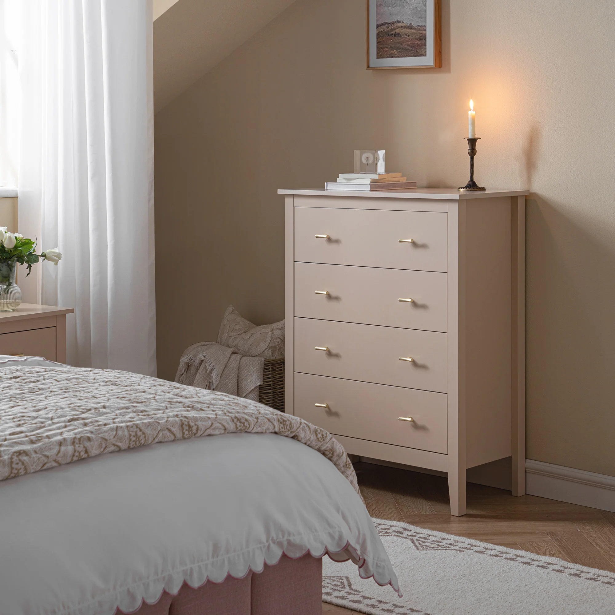 Oakham Chest of 4 Drawers, Nude Pink