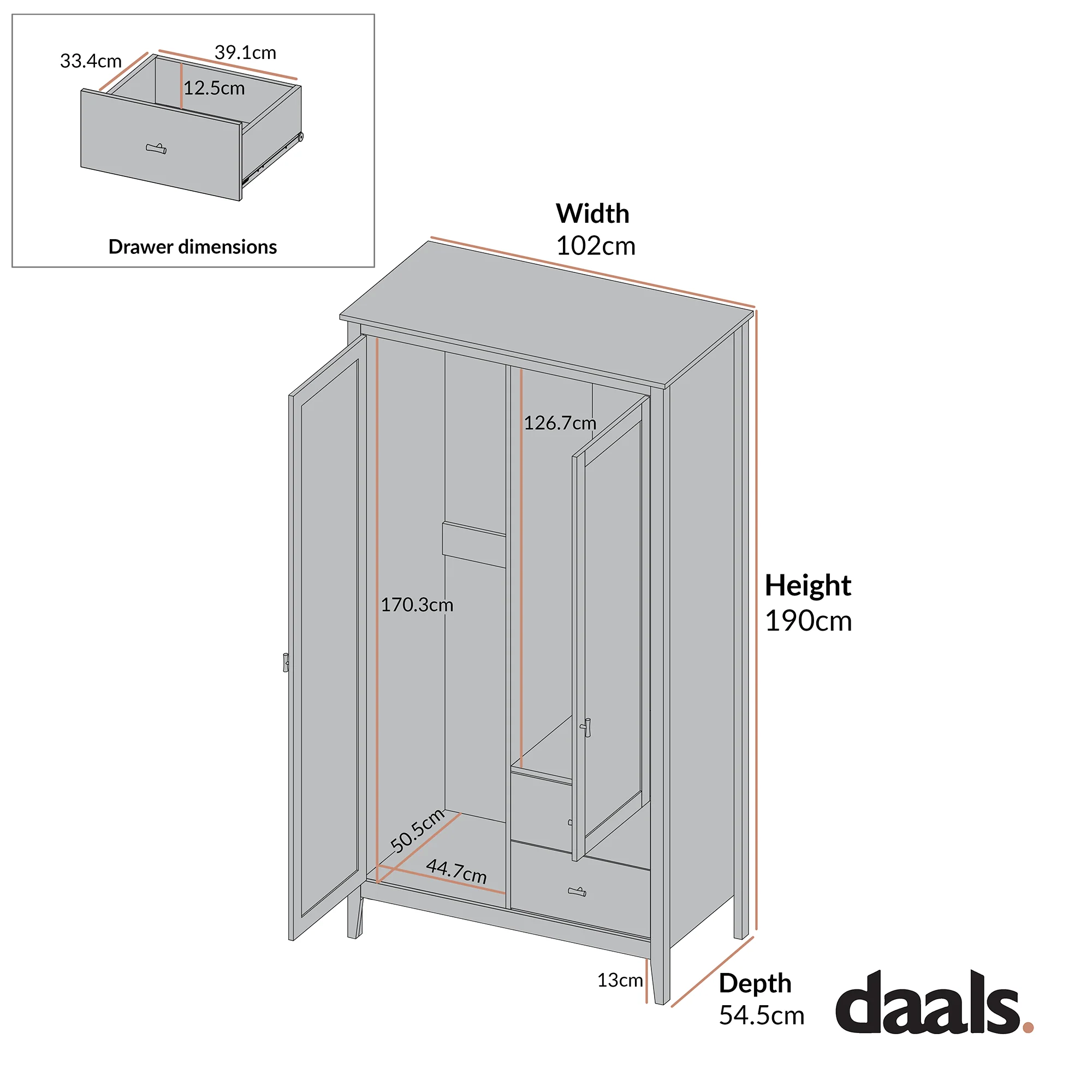 Oakham Mirrored Double Wardrobe, Nude Pink - Image 9