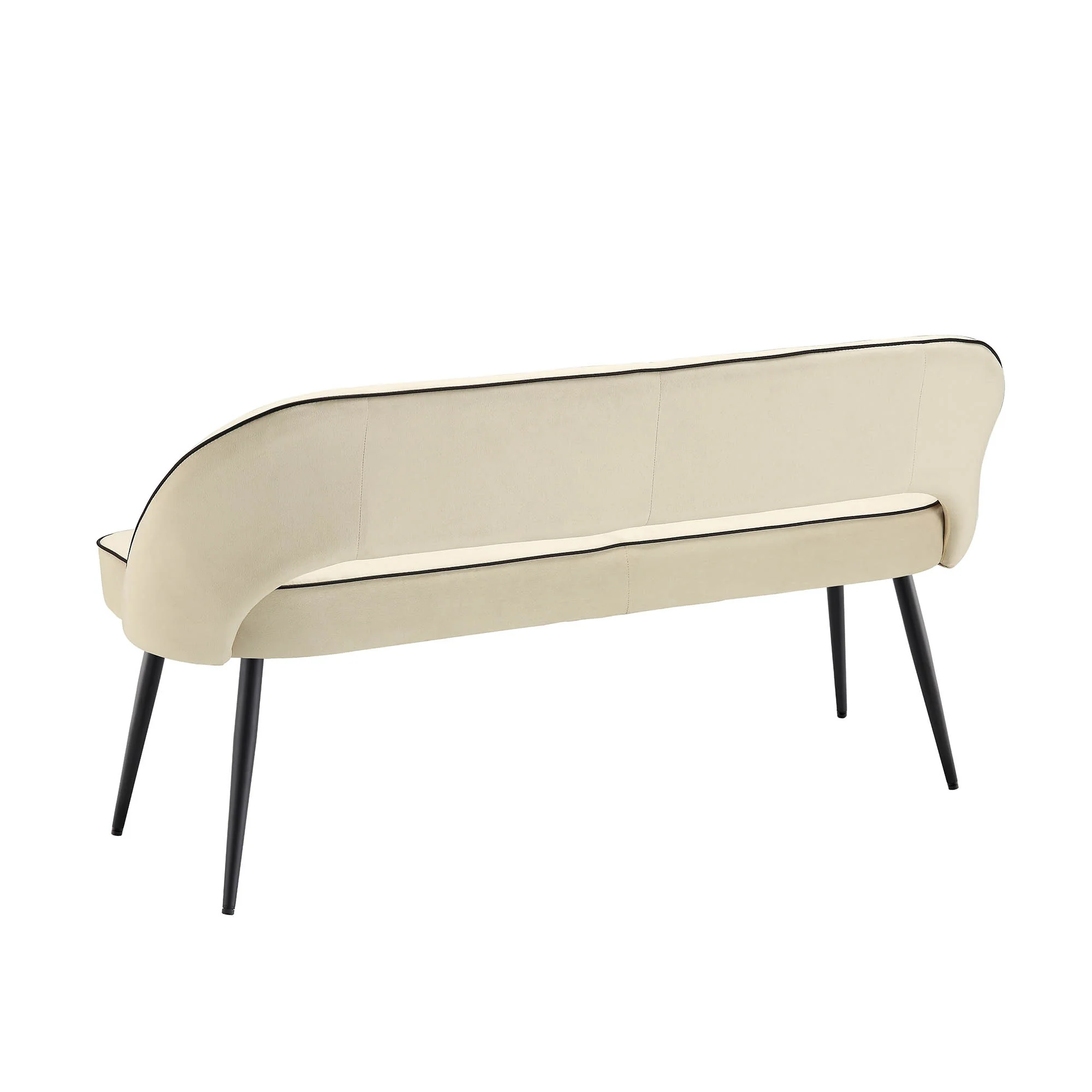Oakley Champagne Velvet Upholstered 3 Seater Dining Bench with Contrast Piping - Image 7
