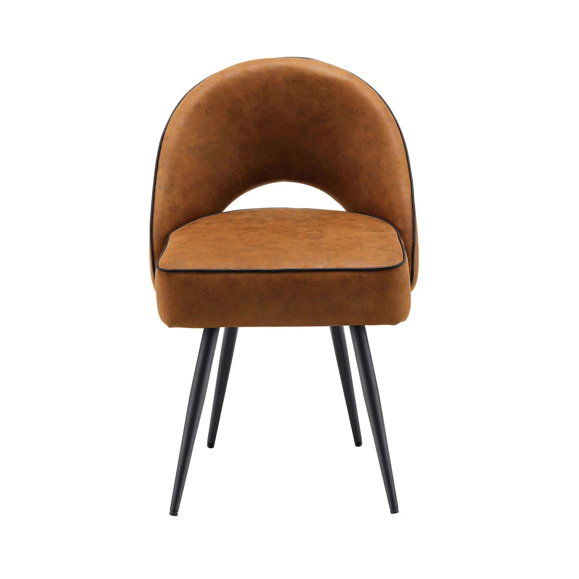 Oakley Set of 2 Cognac Colour Vegan Leather Upholstered Dining Chairs with Piping - Image 3