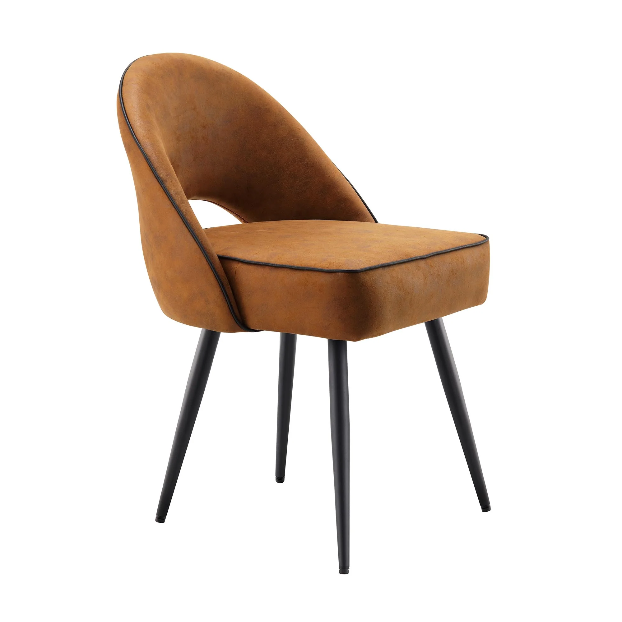 Oakley Set of 2 Cognac Colour Vegan Leather Upholstered Dining Chairs with Piping - Image 5