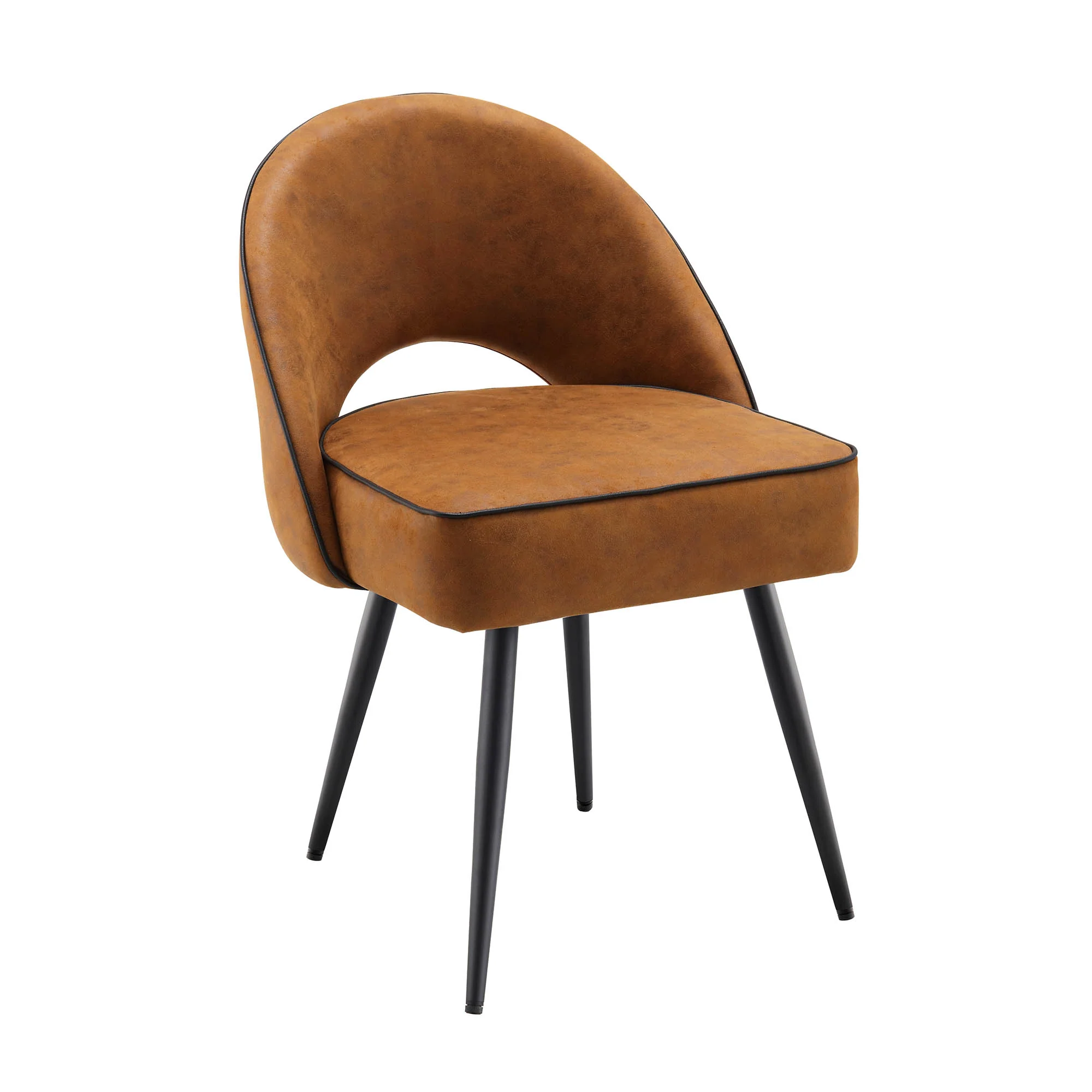 Oakley Set of 2 Cognac Colour Vegan Leather Upholstered Dining Chairs with Piping - Image 6
