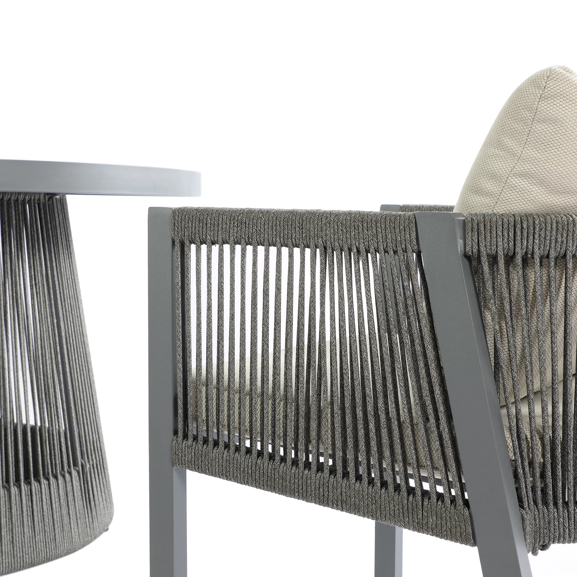 Pedra Rope and Aluminium Outdoor 4-Seater Round Dining Set, Grey - Image 6