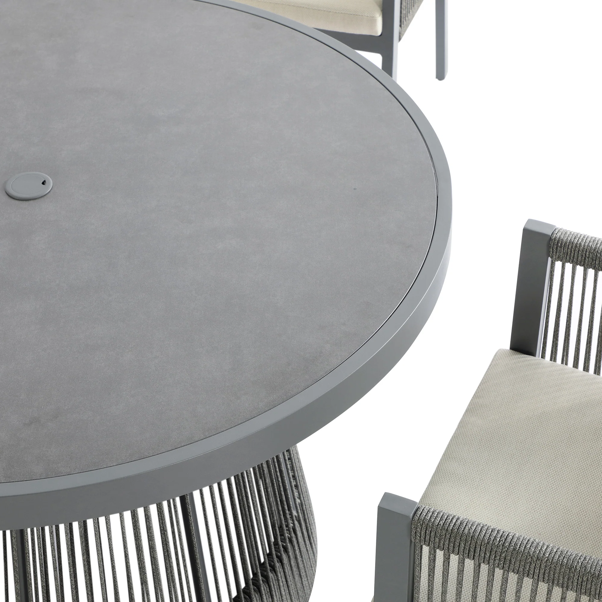 Pedra Rope and Aluminium Outdoor 4-Seater Round Dining Set, Grey - Image 8