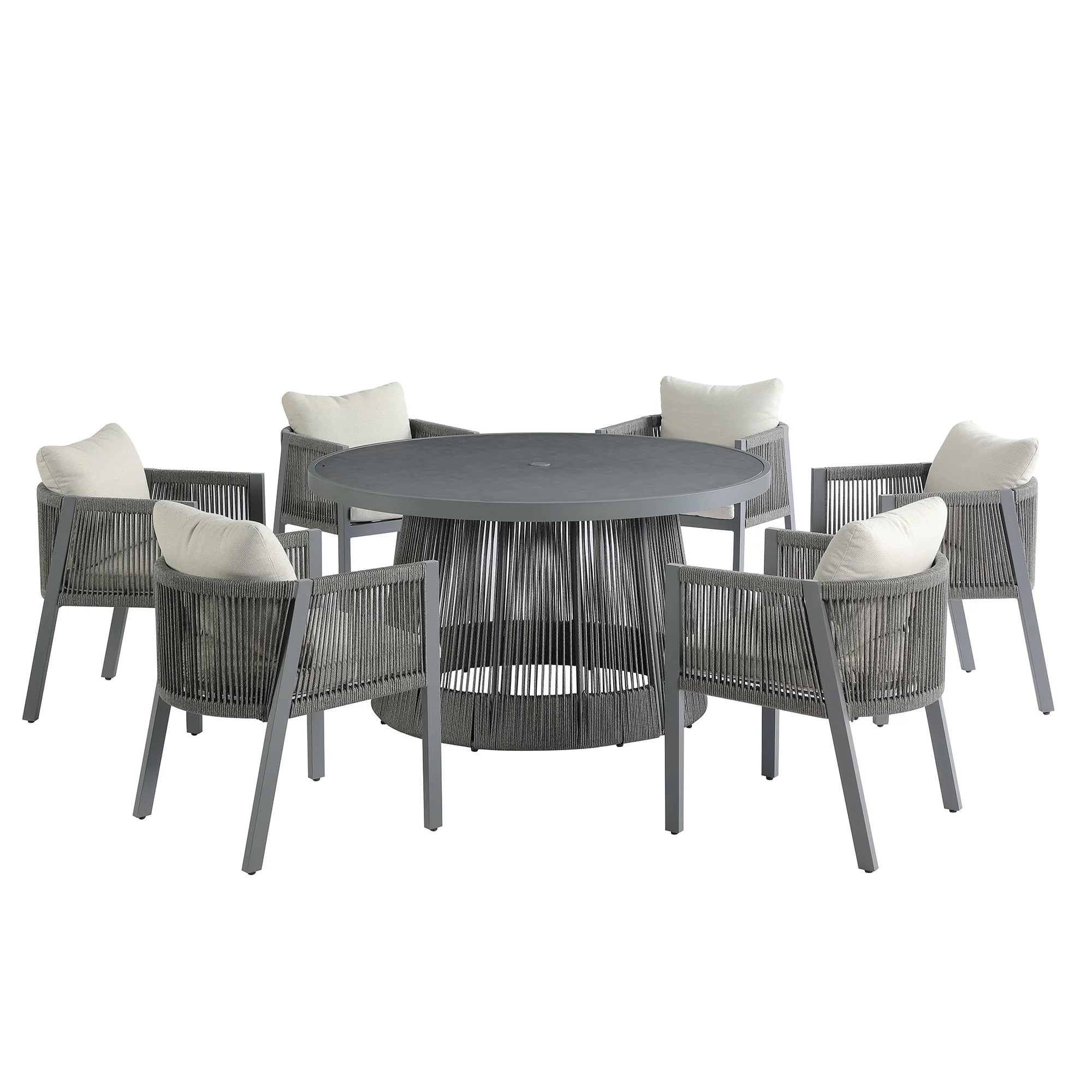 Pedra Rope and Aluminium Outdoor 6-Seater Round Dining Set, Grey - Image 2