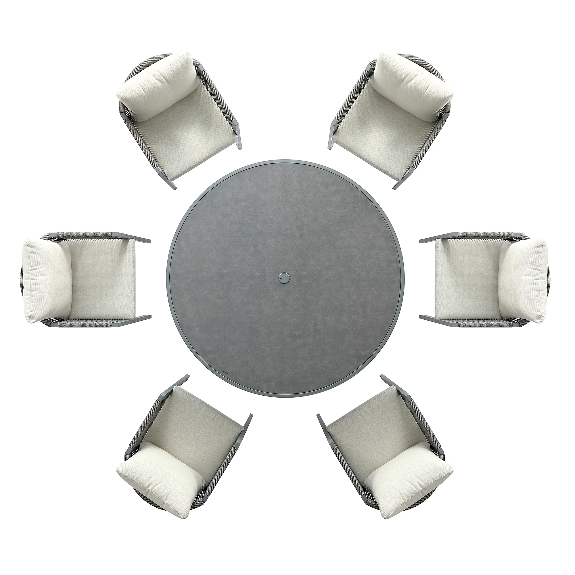 Pedra Rope and Aluminium Outdoor 6-Seater Round Dining Set, Grey - Image 4