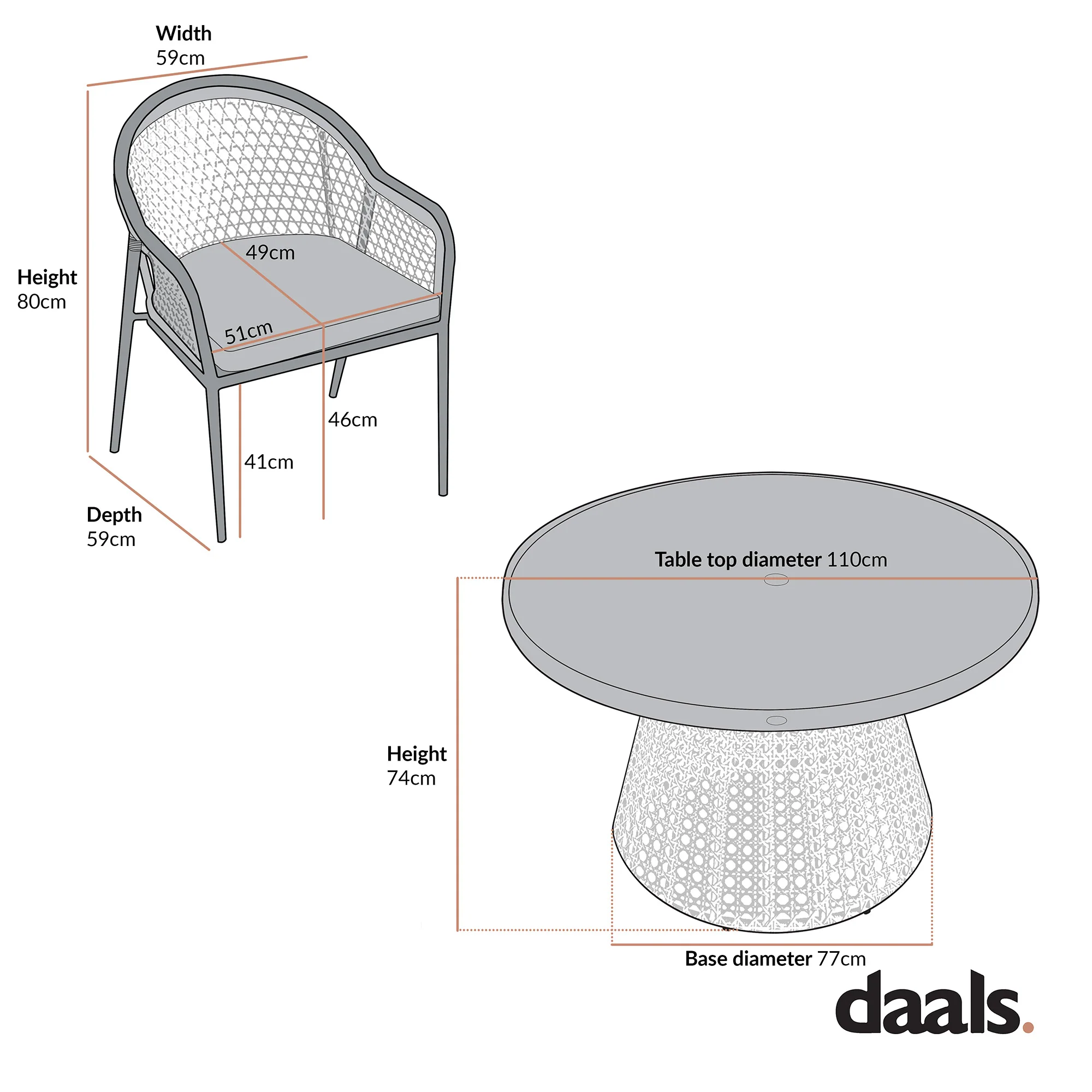 Pienza Outdoor Rattan 4-Seater Round Dining Set, Oatmeal Fabric with Black Frame - Image 11