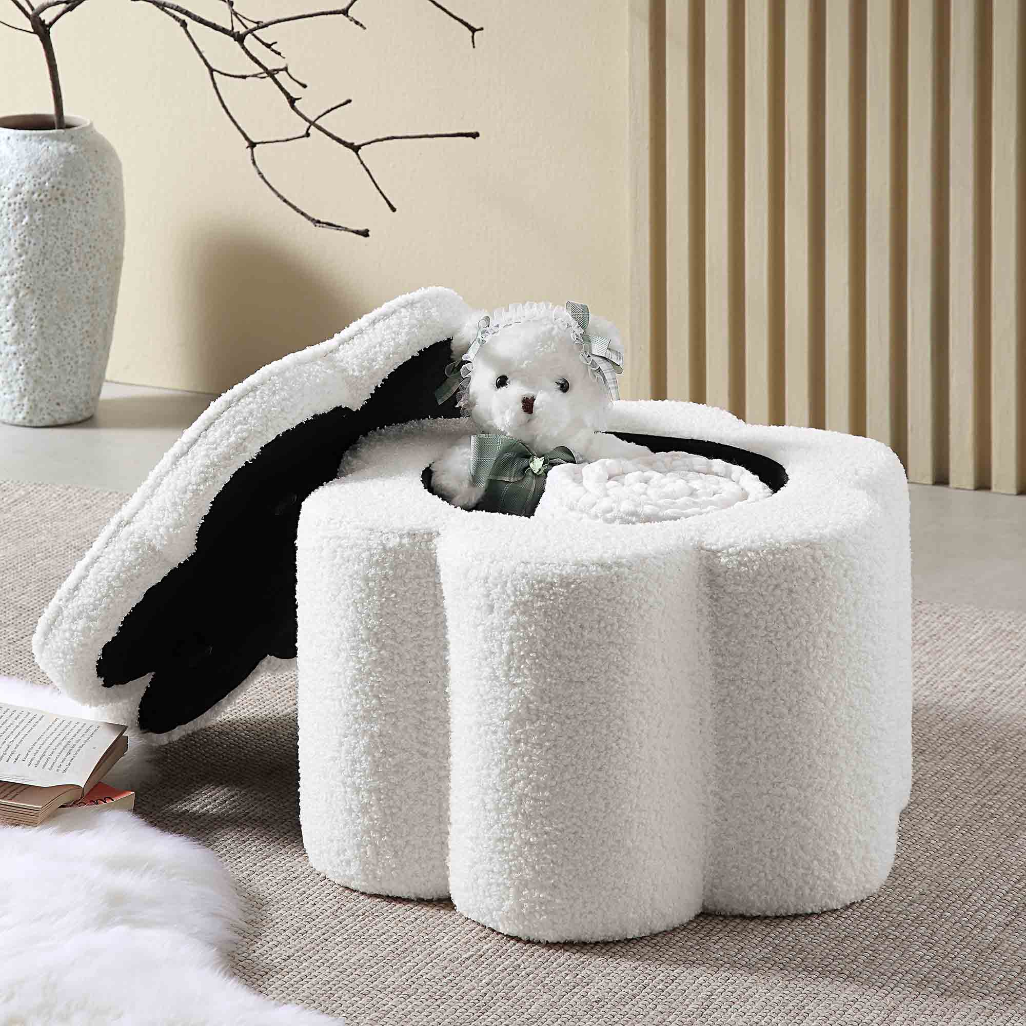Pollie White Teddy Boucle Storage Stool - Image 3