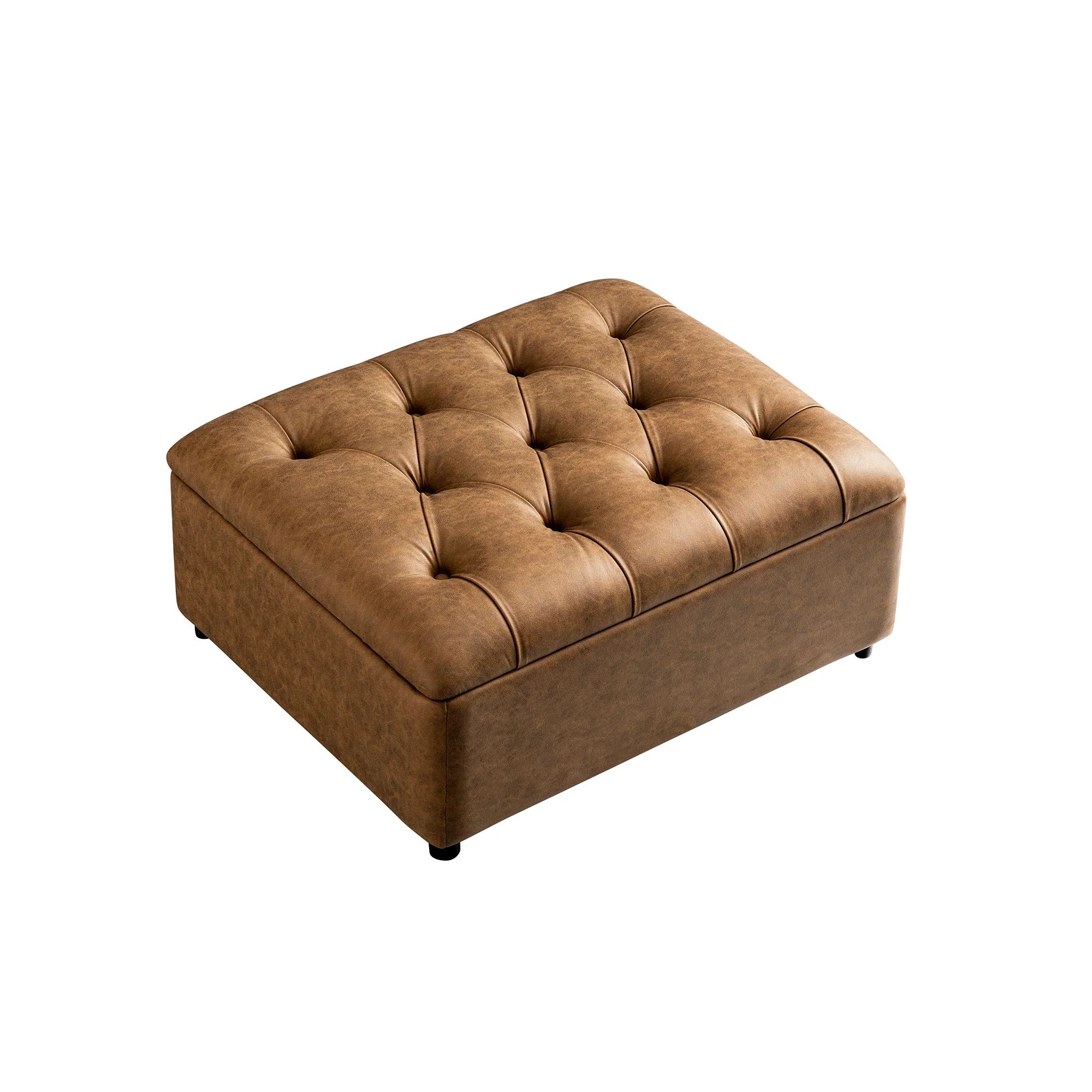 Portland Single Buttoned Fold-Out Bed in Ottoman, Tan Faux Suede - Image 8