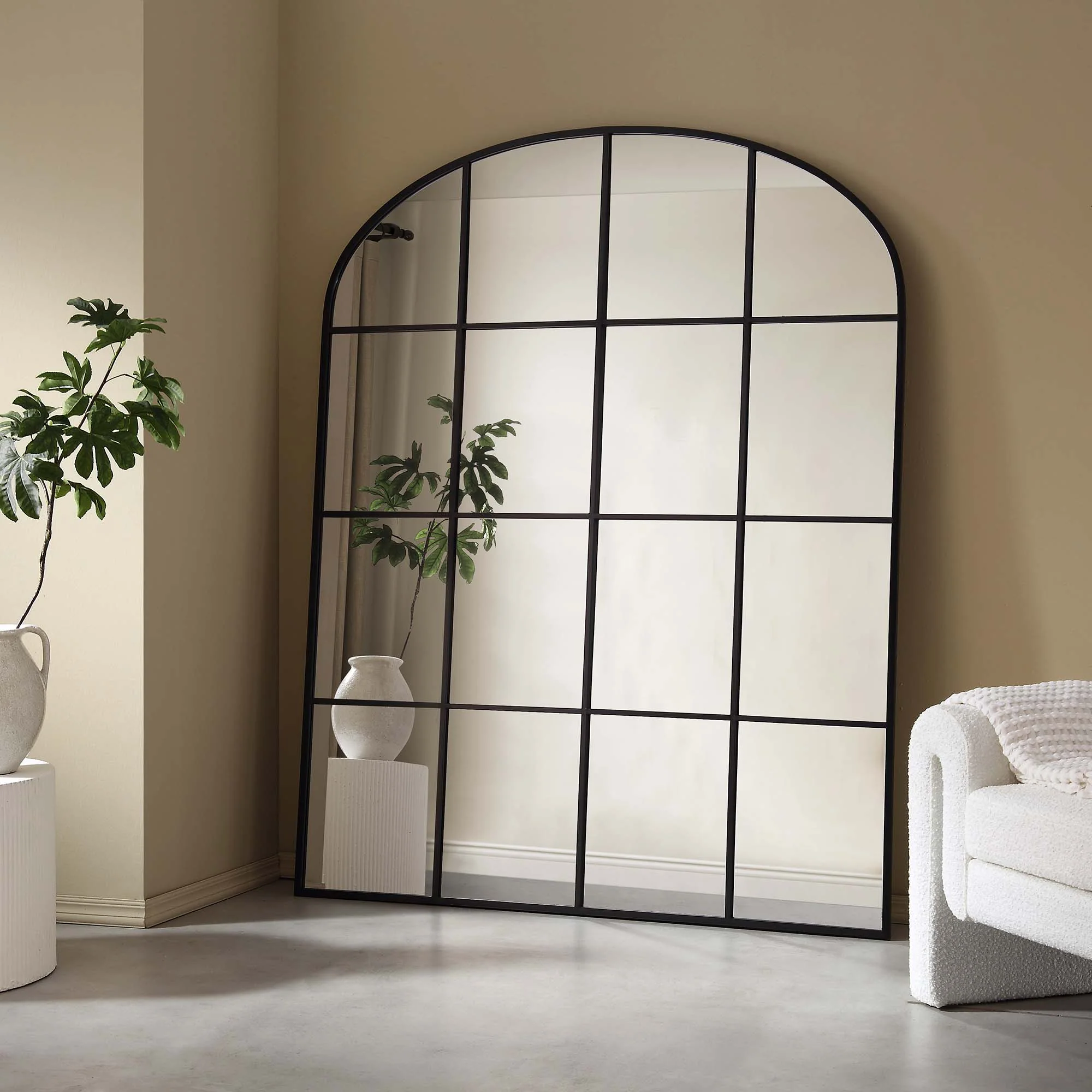 Portobello Arched Full Length Metal Frame Window Mirror 180 x 140 cm, Black