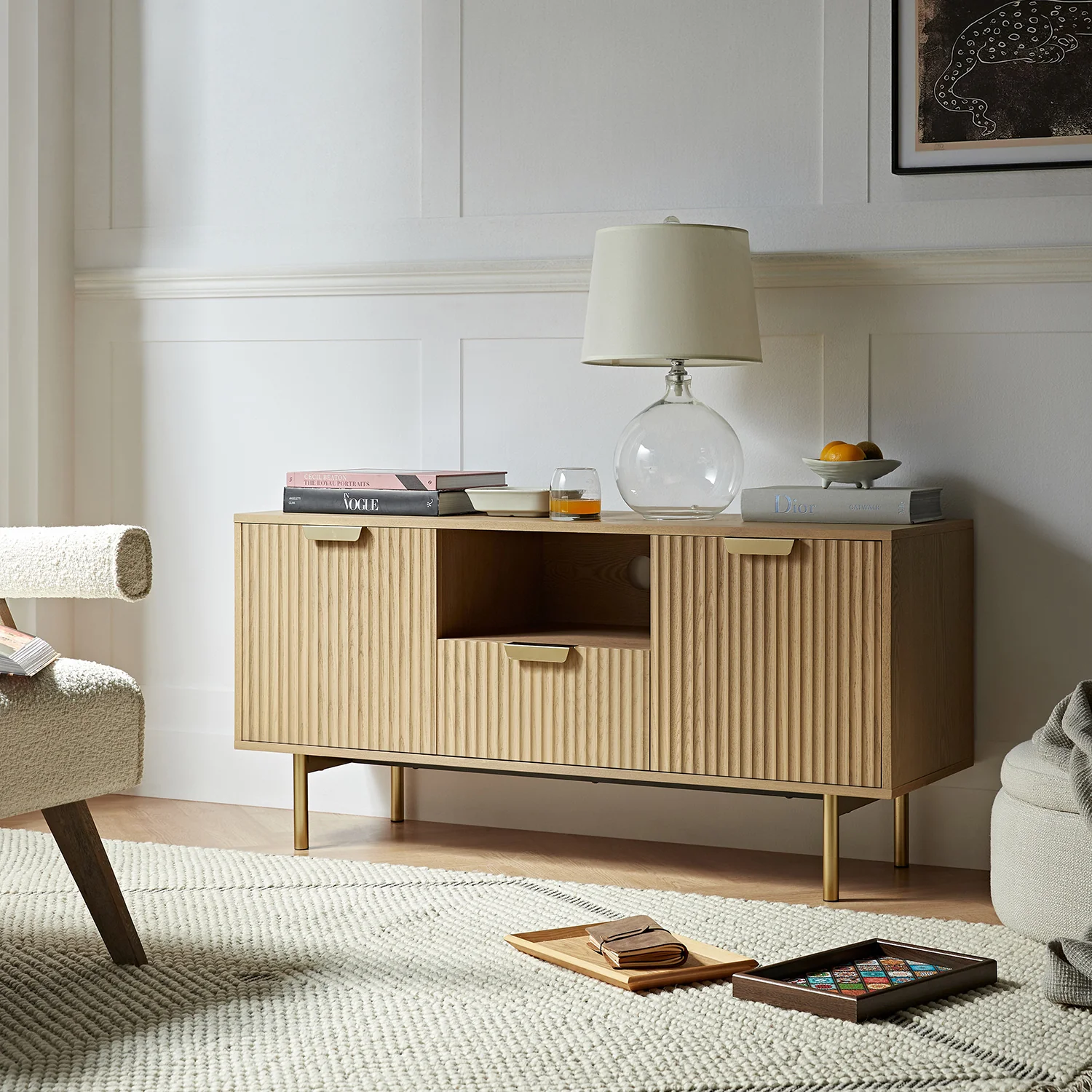 Richmond Ridged 120cm Wide TV Media Unit, Light Ash