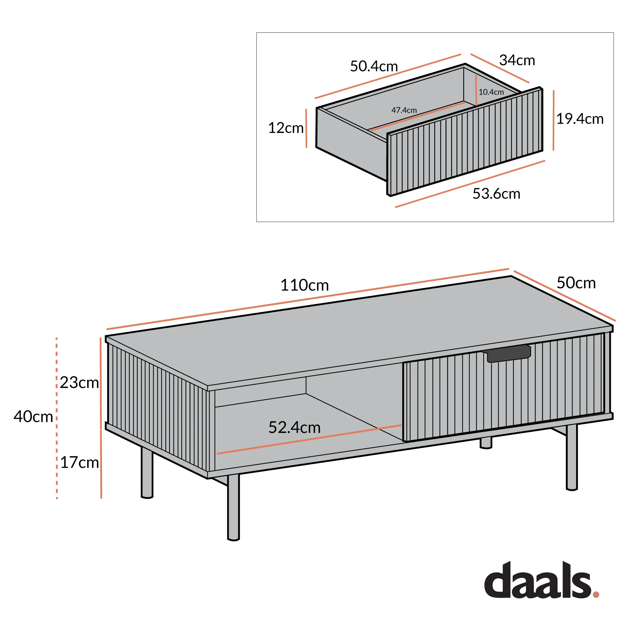 Richmond Ridged Coffee Table with Drawer, Light Ash - Image 11