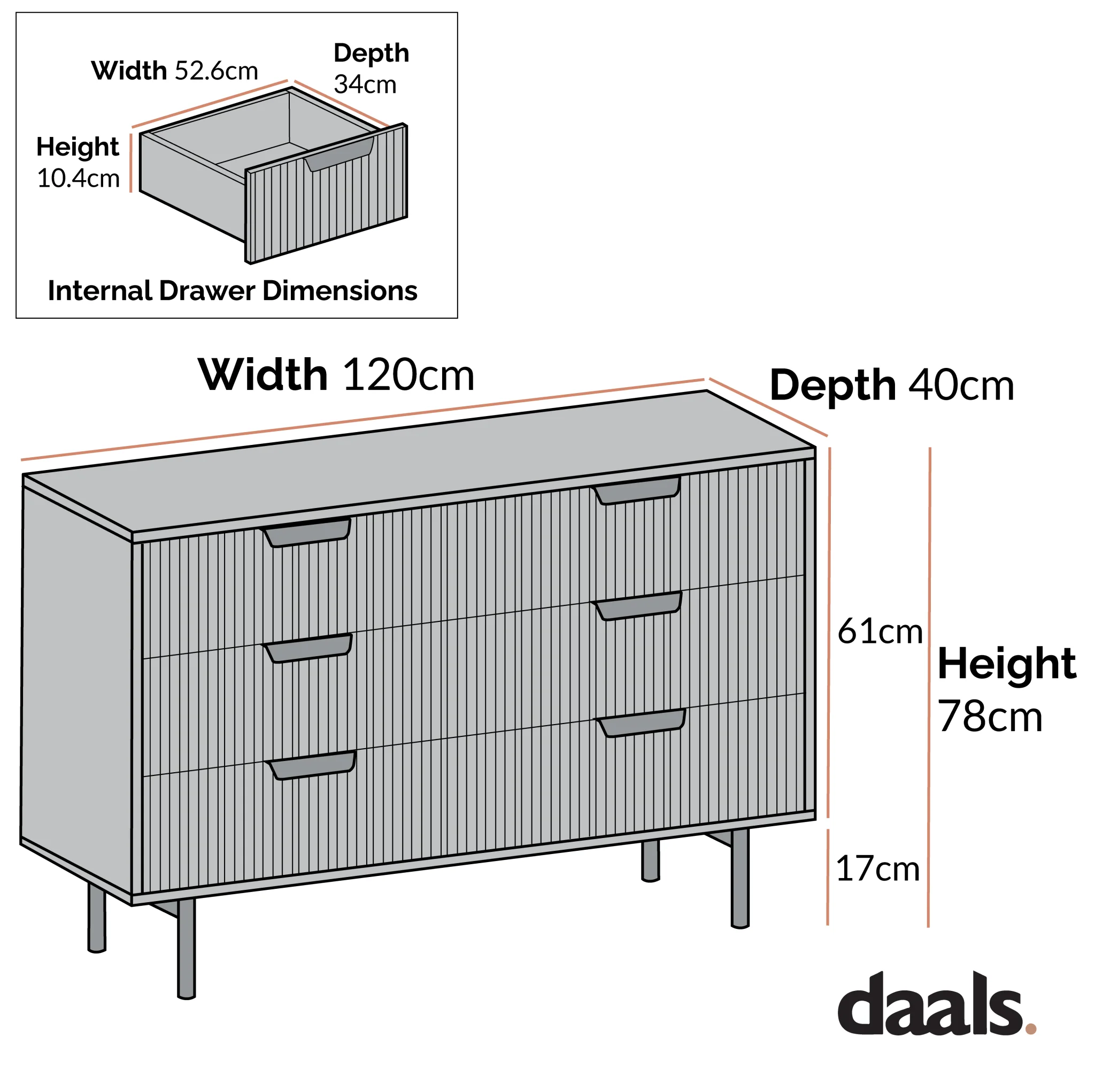 Richmond Ridged Wide Chest of 6 Drawers, Matte Black - Image 5