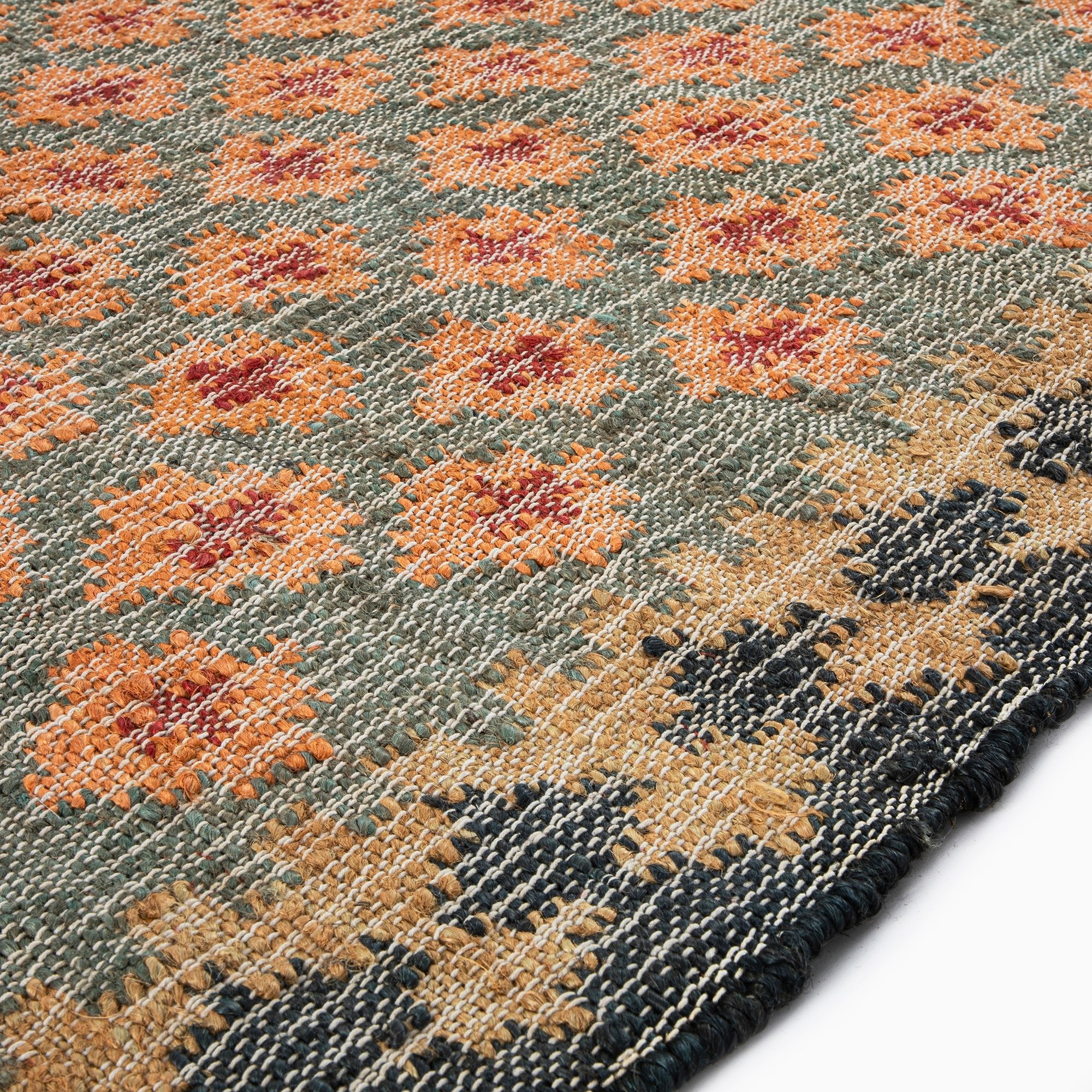 Safi Kilim Traditional Handwoven Jute & Cotton Deep Orange and Blue Rug - Image 5