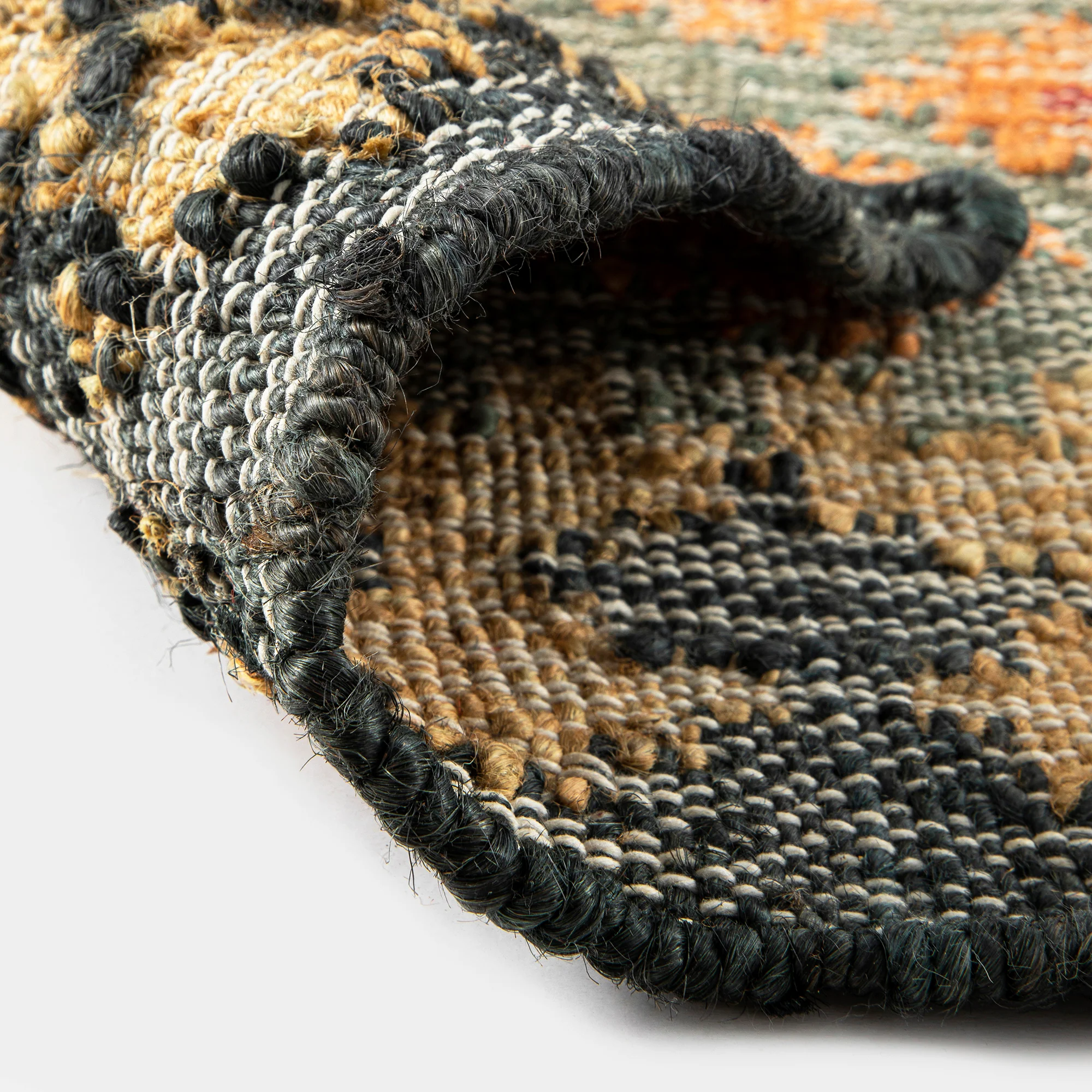 Safi Kilim Traditional Handwoven Jute & Cotton Deep Orange and Blue Rug - Image 7