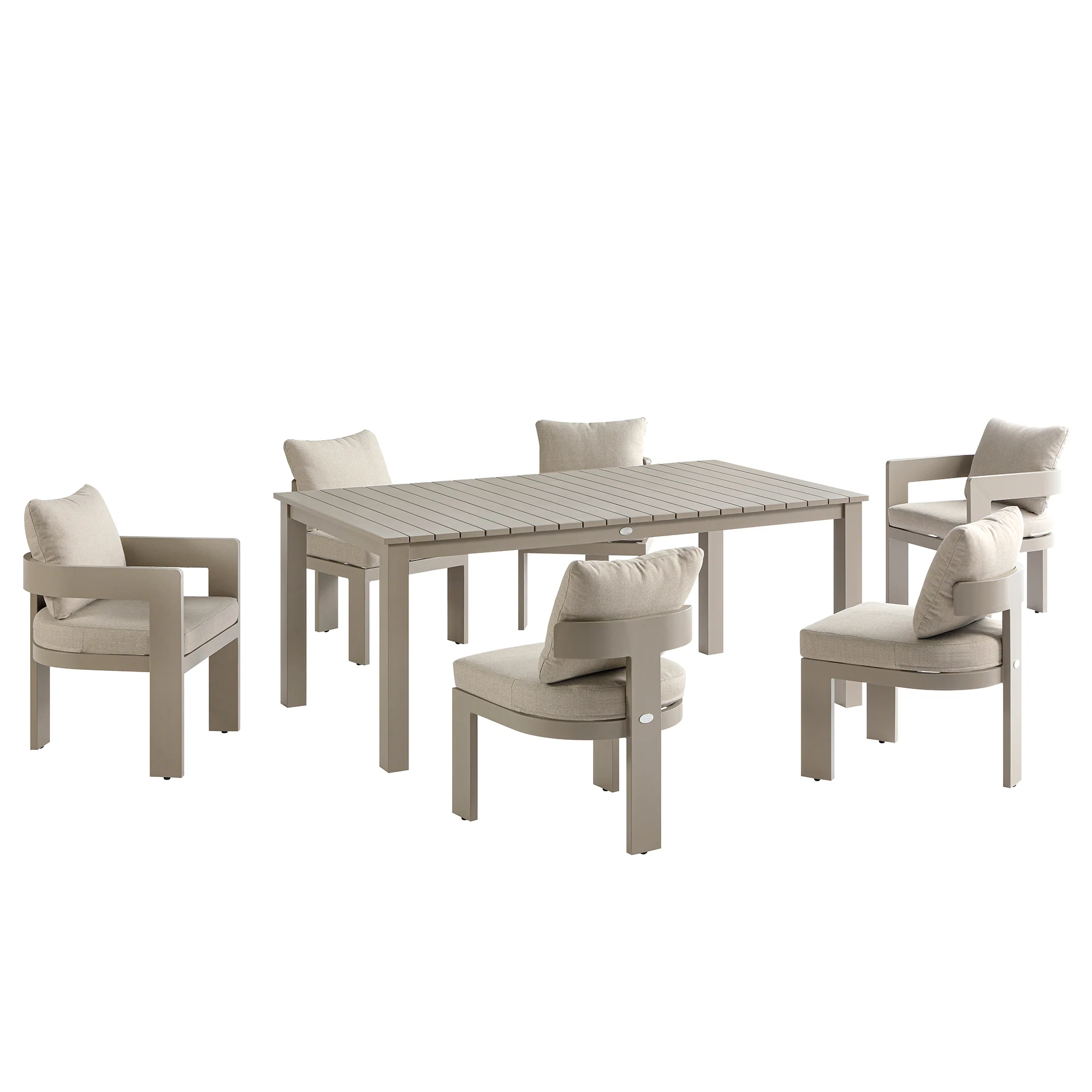 Stanford Outdoor 6-Seater Rectangular Dining Set, Taupe with Light Taupe Fabric - Image 2