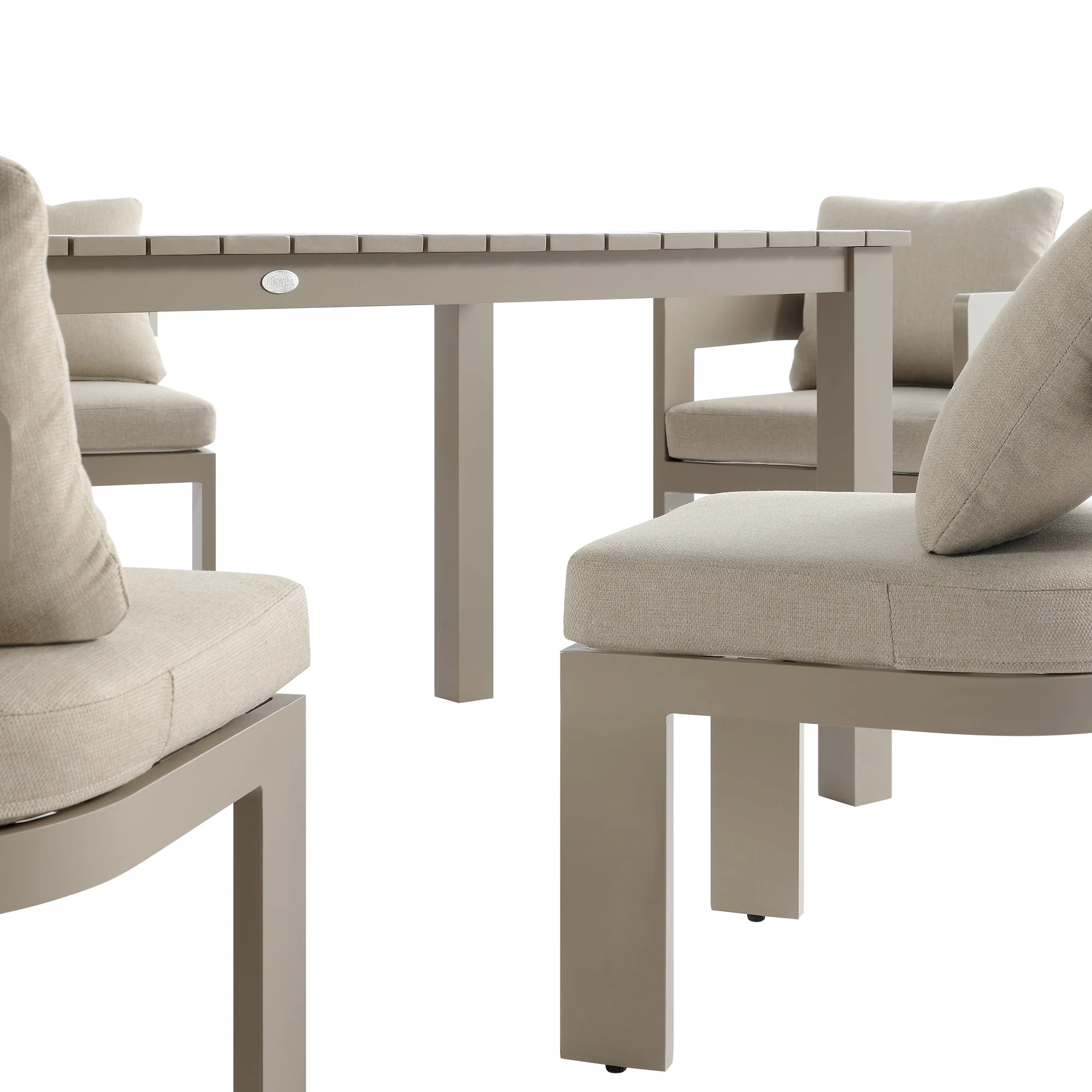 Stanford Outdoor 6-Seater Rectangular Dining Set, Taupe with Light Taupe Fabric - Image 6