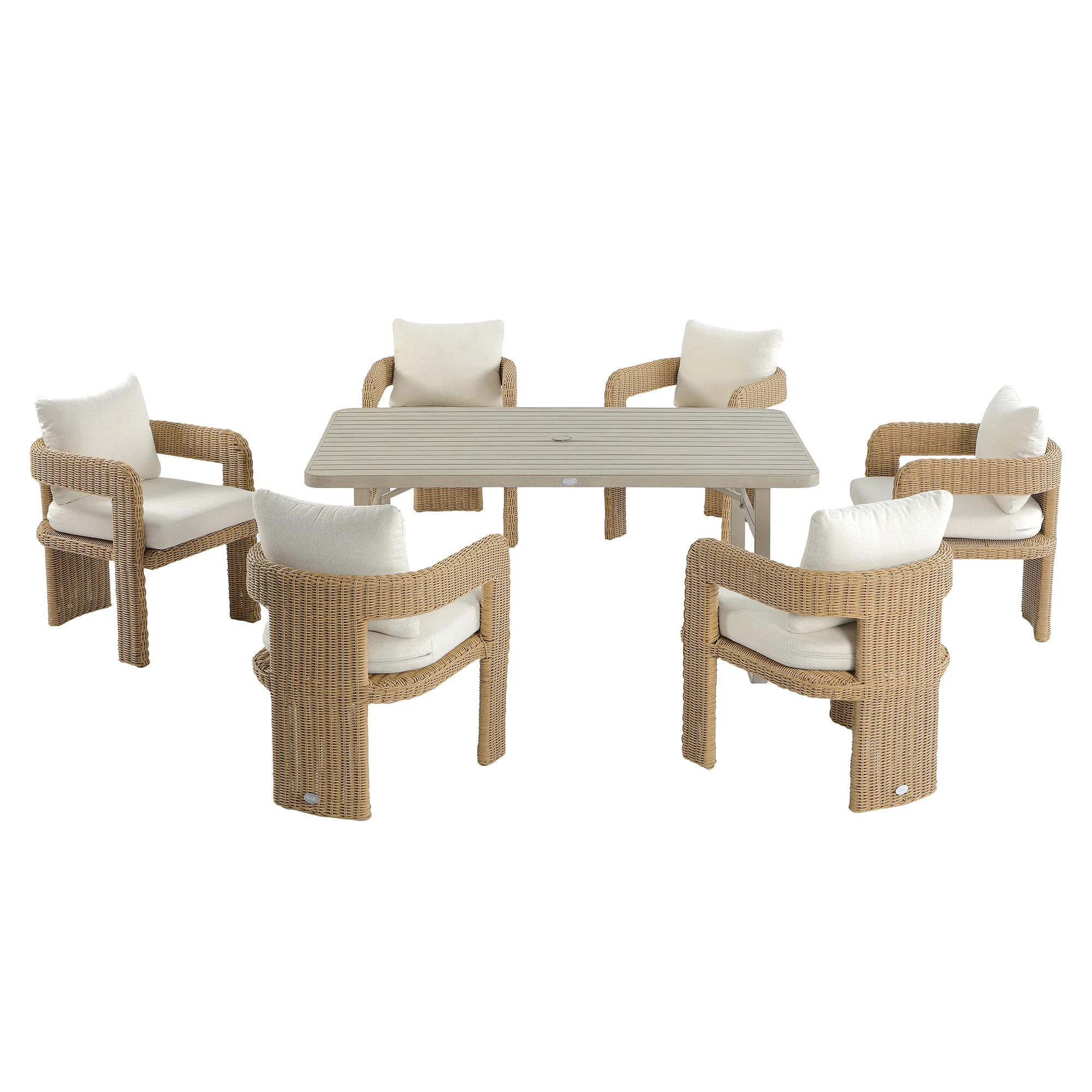 Stanford Round Wicker Outdoor 6-Seater Rectangular Dining Set, Natural - Image 2