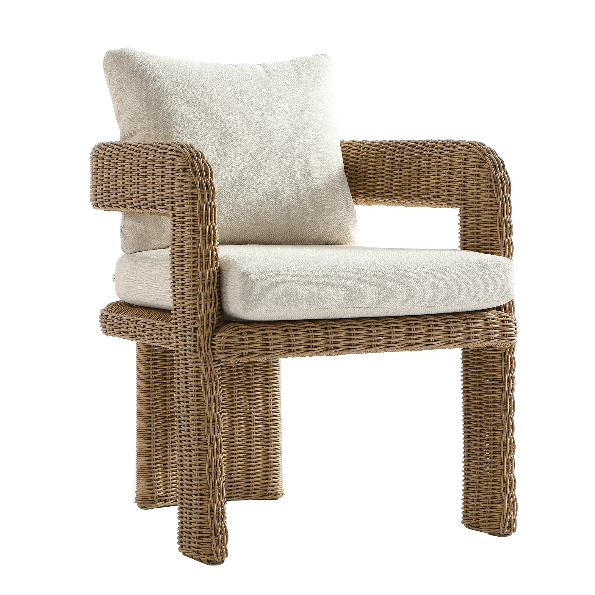 Stanford Round Wicker Outdoor Dining Chair Set, Natural - Image 4
