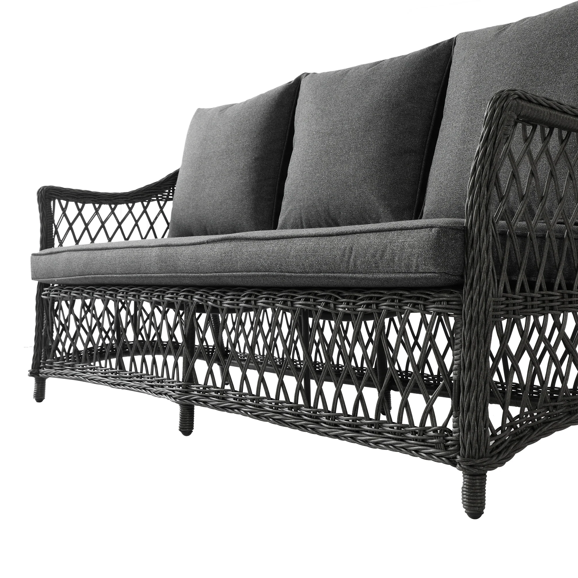 Willowbrook Lattice Weave Rattan 5-Seater Sofa Set with Rising Table, Dark Grey - Image 14