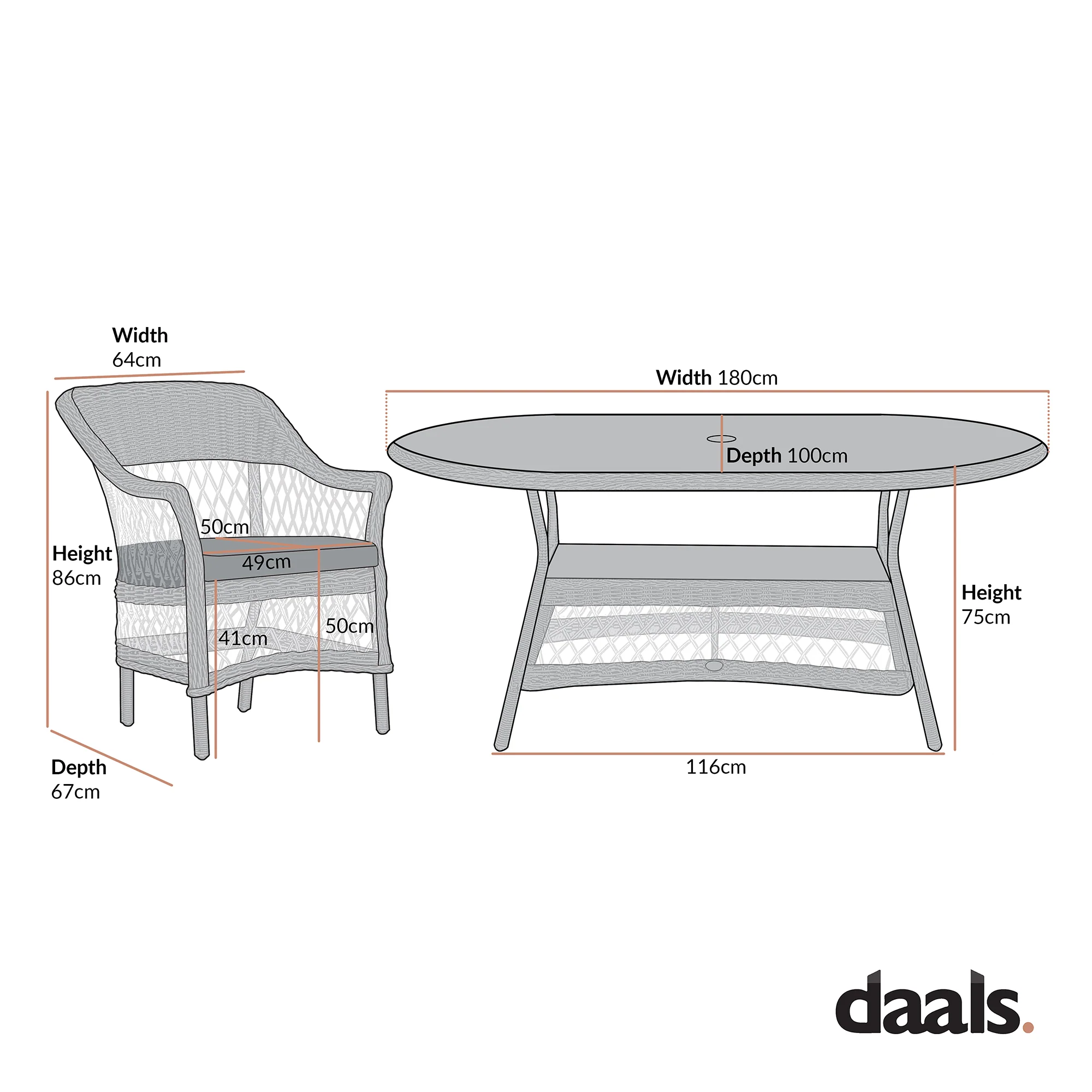 Willowbrook Lattice Weave Rattan 6-Seater Oval Dining Set, Dark Grey - Image 3