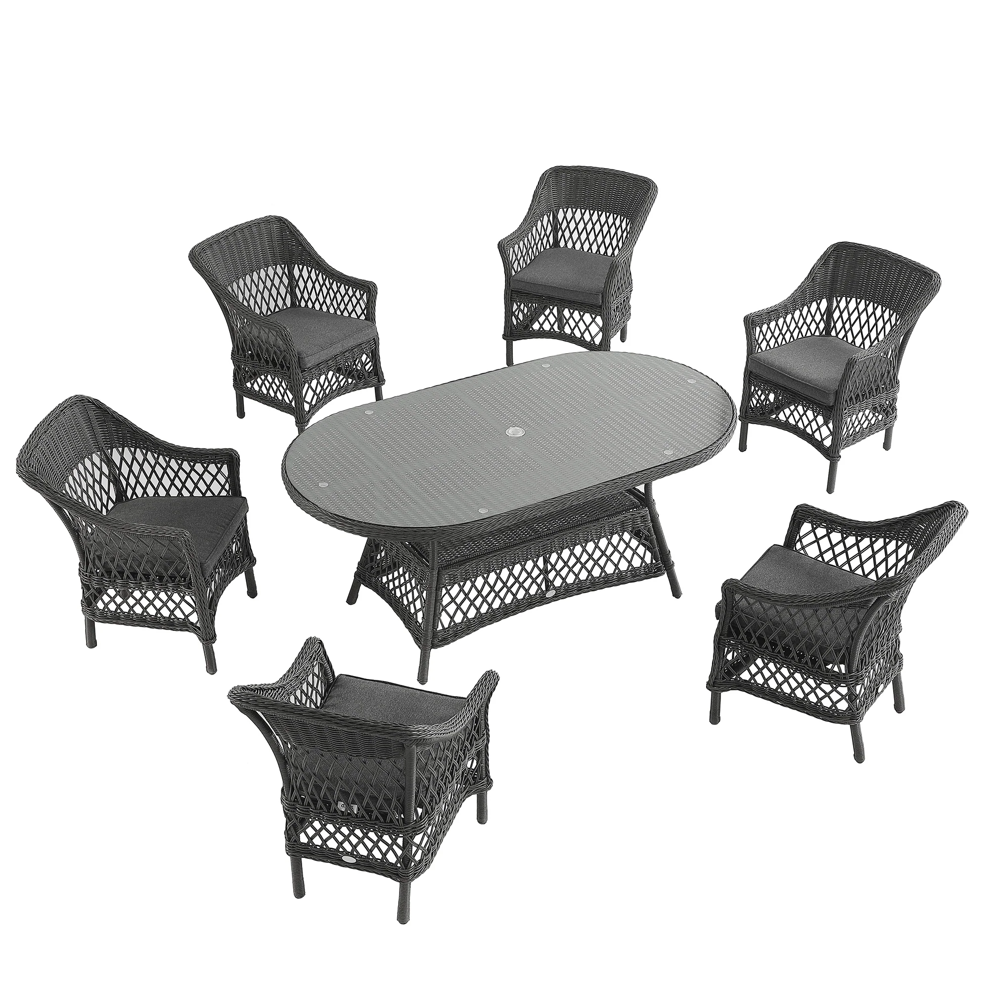 Willowbrook Lattice Weave Rattan 6-Seater Oval Dining Set, Dark Grey - Image 4