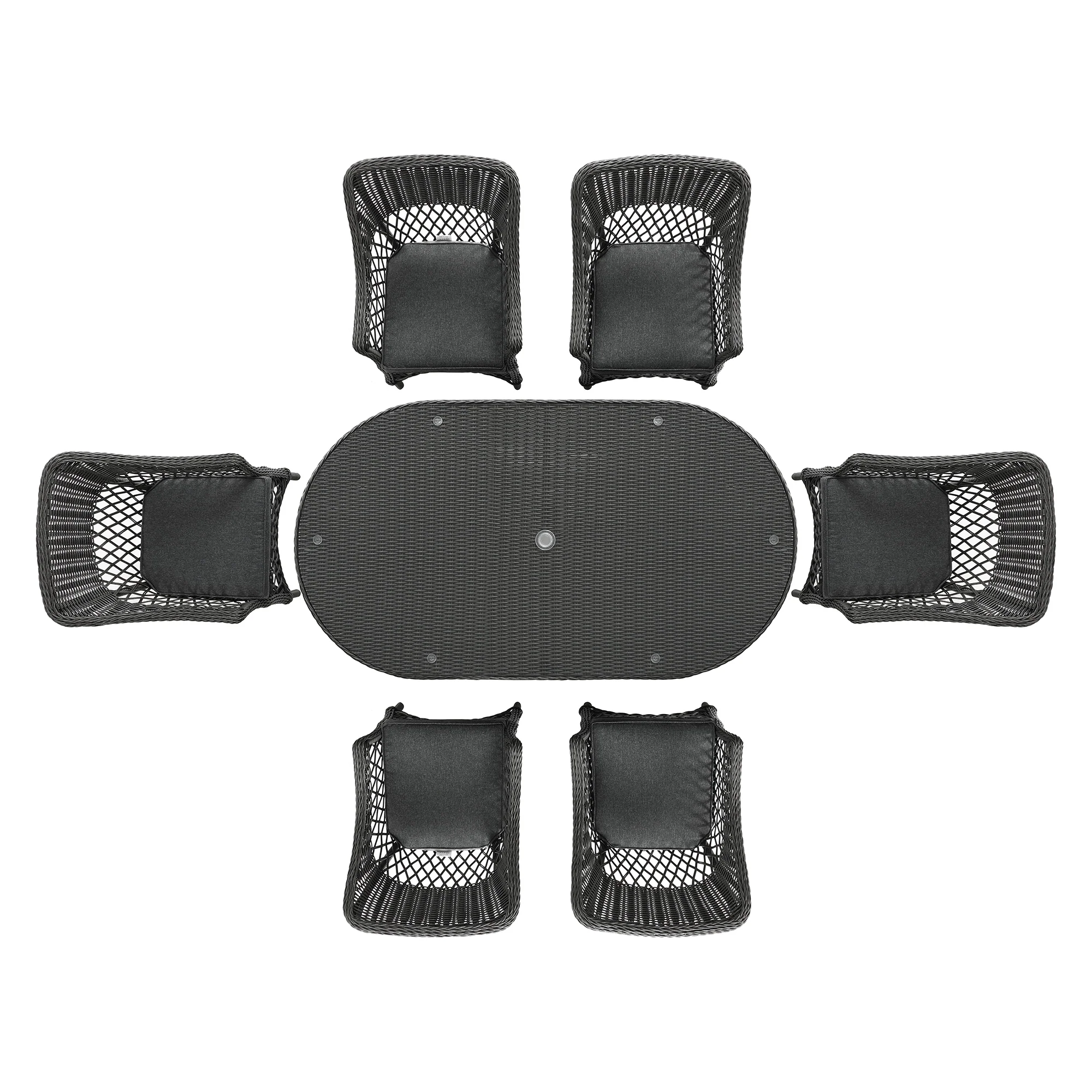 Willowbrook Lattice Weave Rattan 6-Seater Oval Dining Set, Dark Grey - Image 5