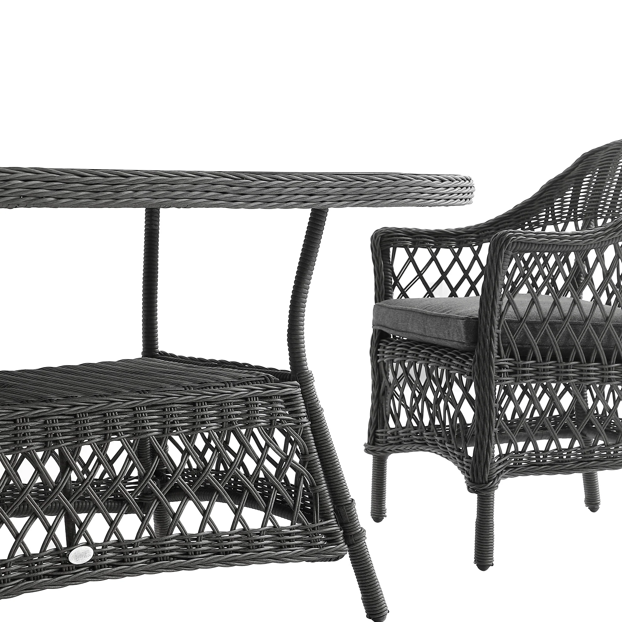 Willowbrook Lattice Weave Rattan 6-Seater Oval Dining Set, Dark Grey - Image 7