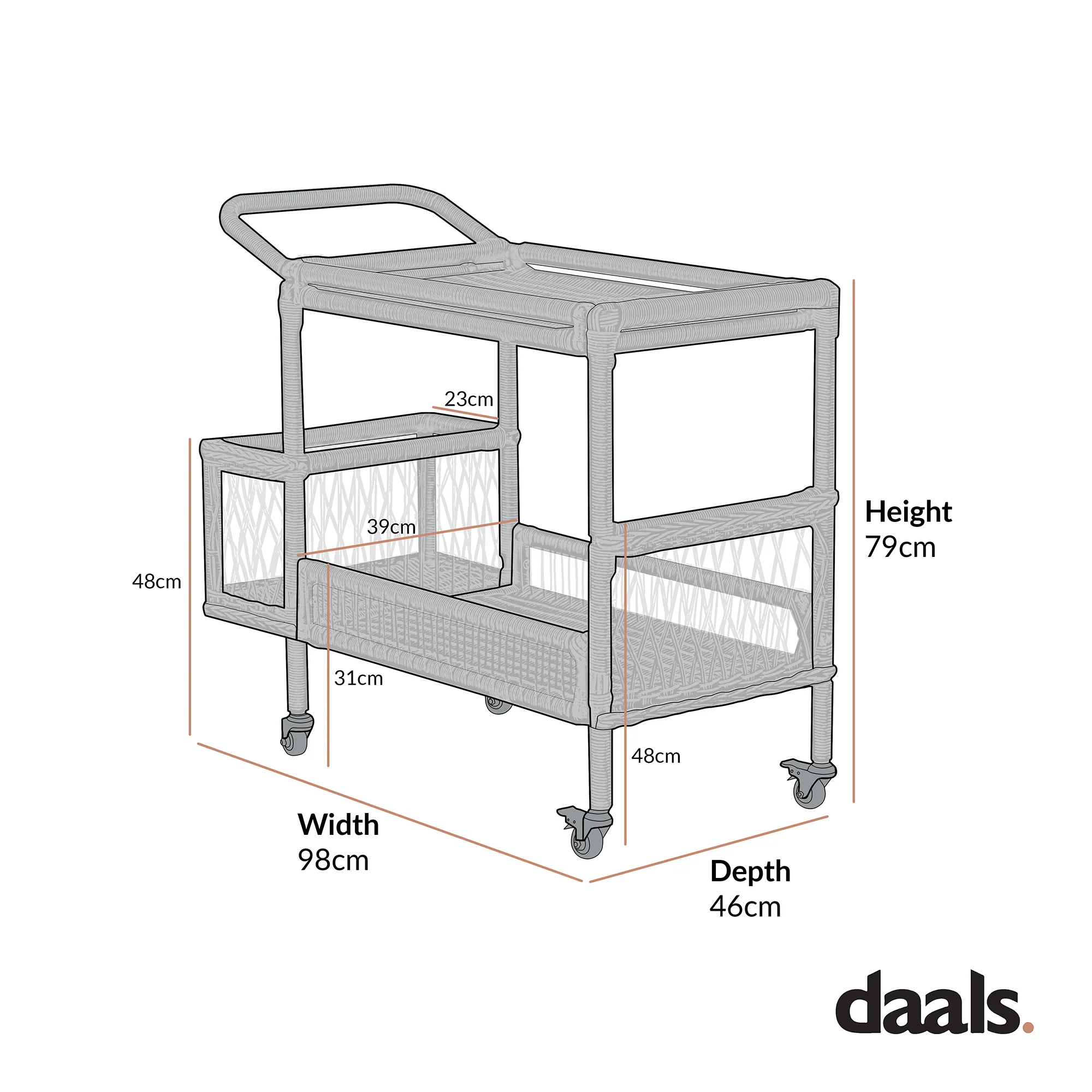 Willowbrook Lattice Weave Rattan Bar Cart, Natural - Image 6