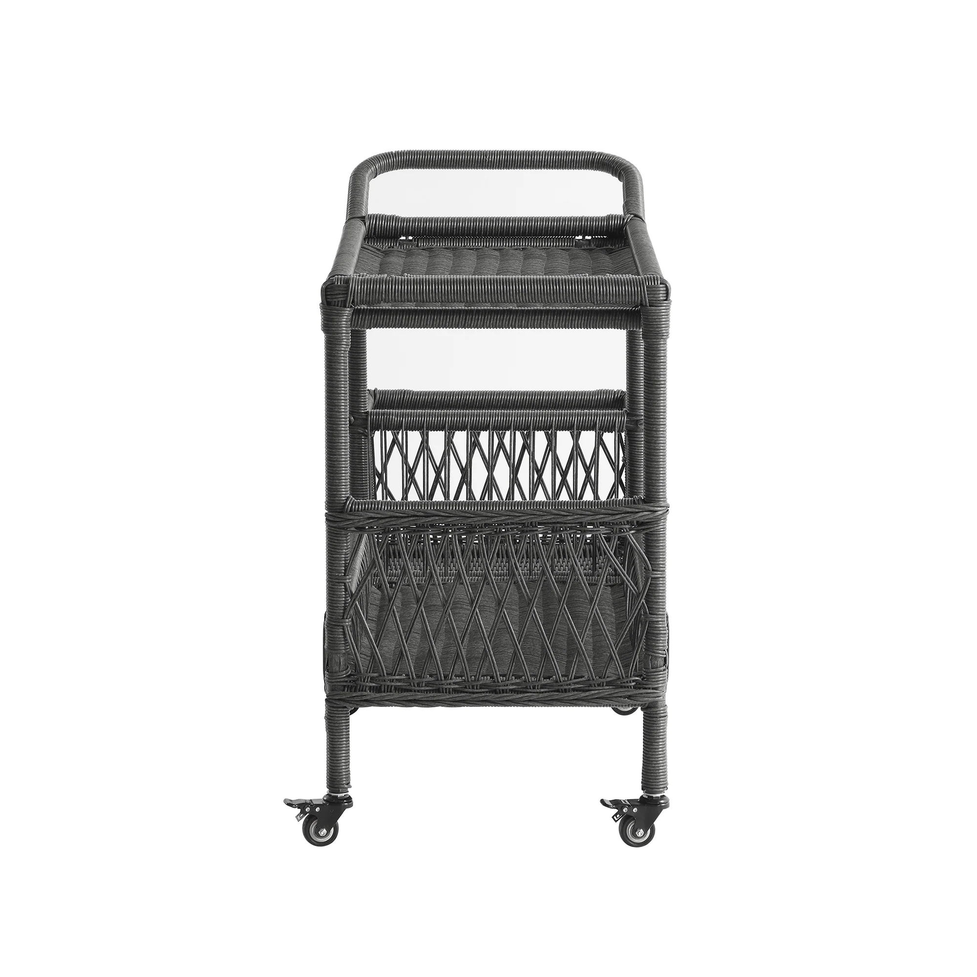 Willowbrook Lattice Weave Rattan Bar Cart, Dark Grey - Image 4