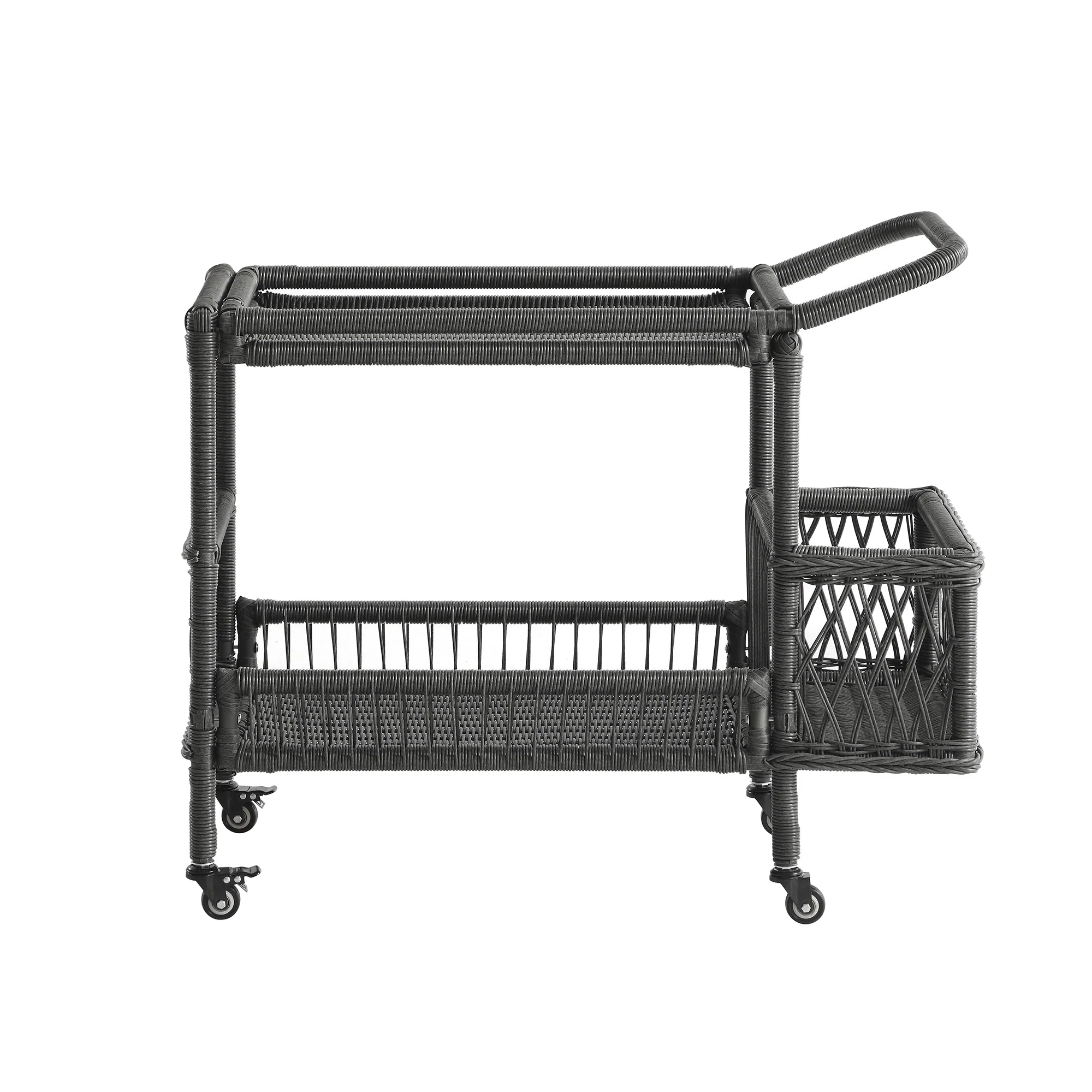 Willowbrook Lattice Weave Rattan Bar Cart, Dark Grey - Image 5