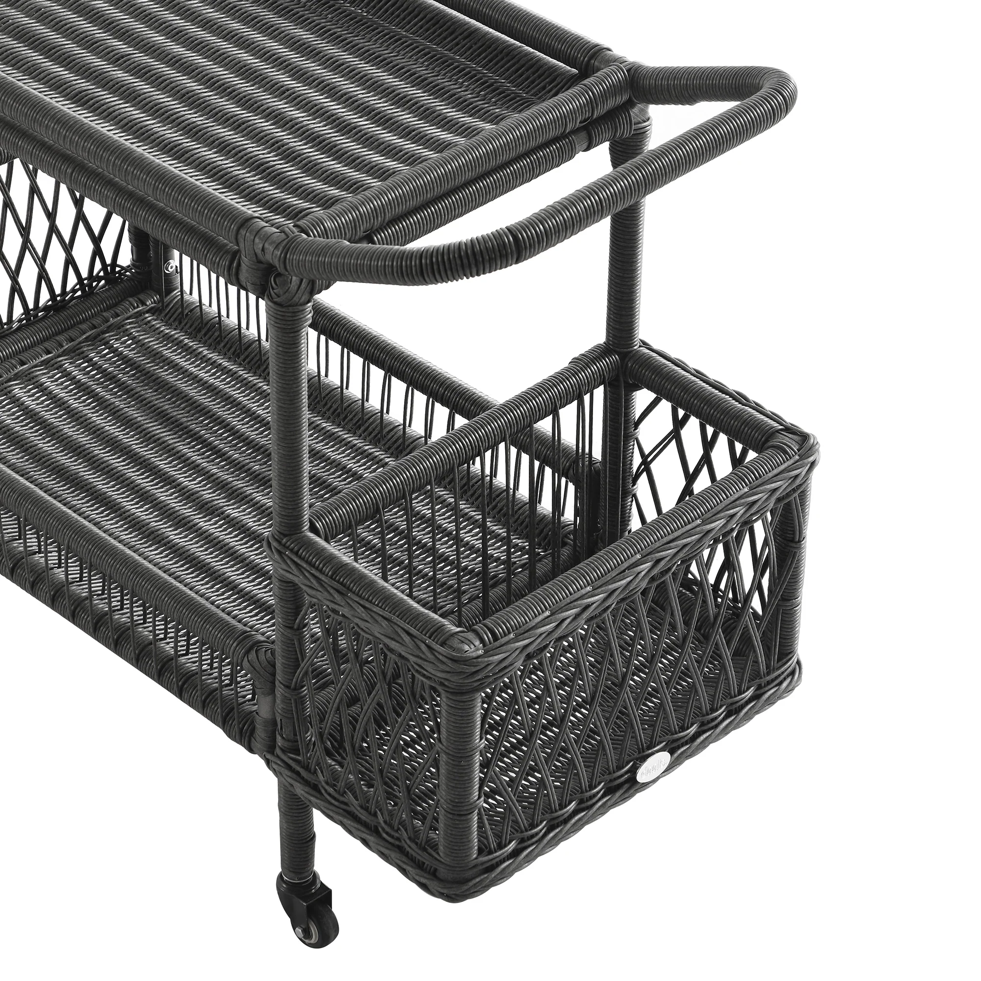 Willowbrook Lattice Weave Rattan Bar Cart, Dark Grey - Image 7